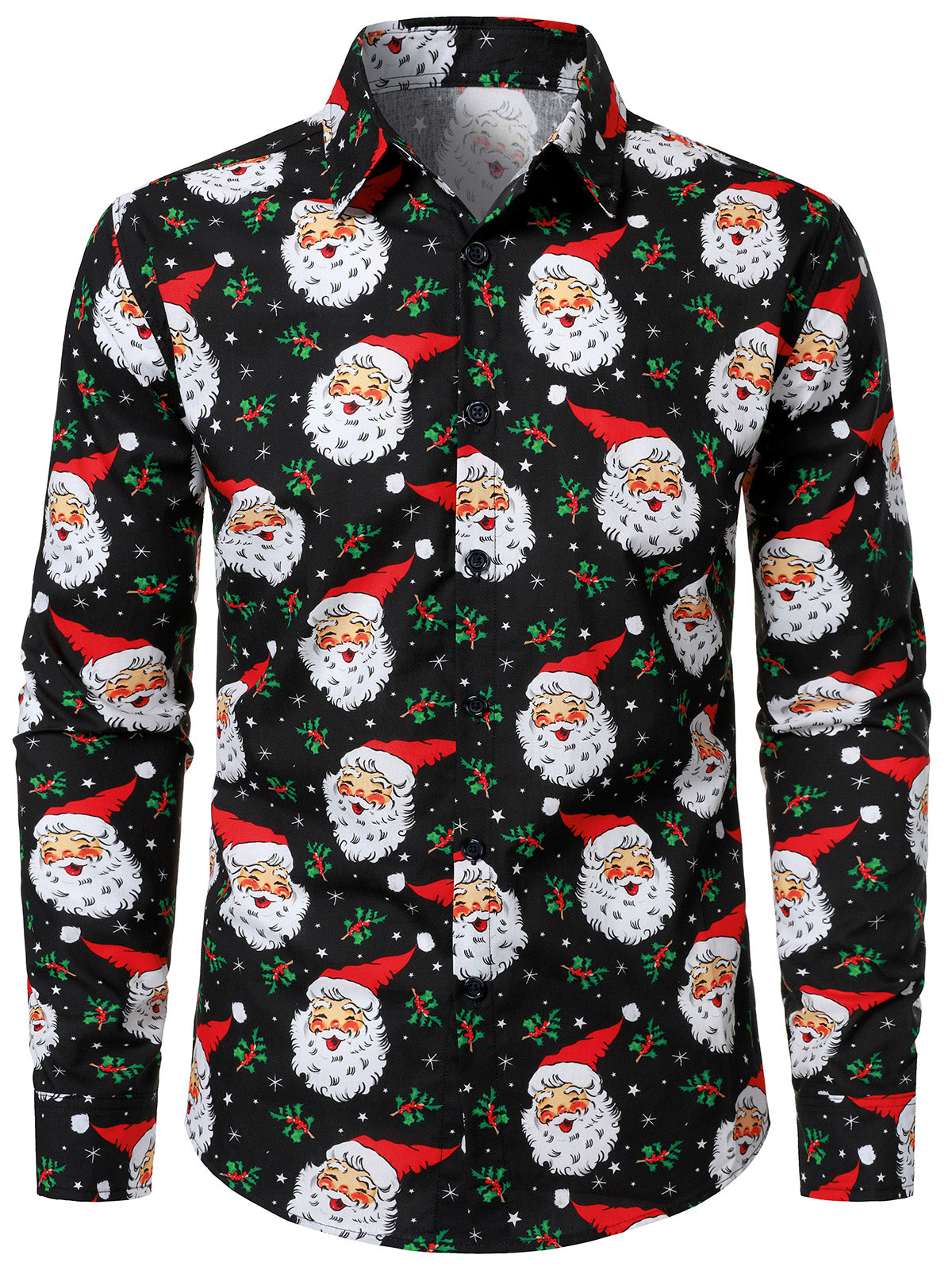 Men's Cotton Santa Claus Pattern Long Sleeve Shirt