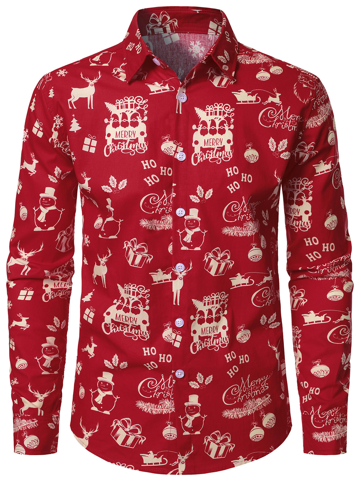 Men's Christmas Vintage Cotton Red Long Sleeve Shirt