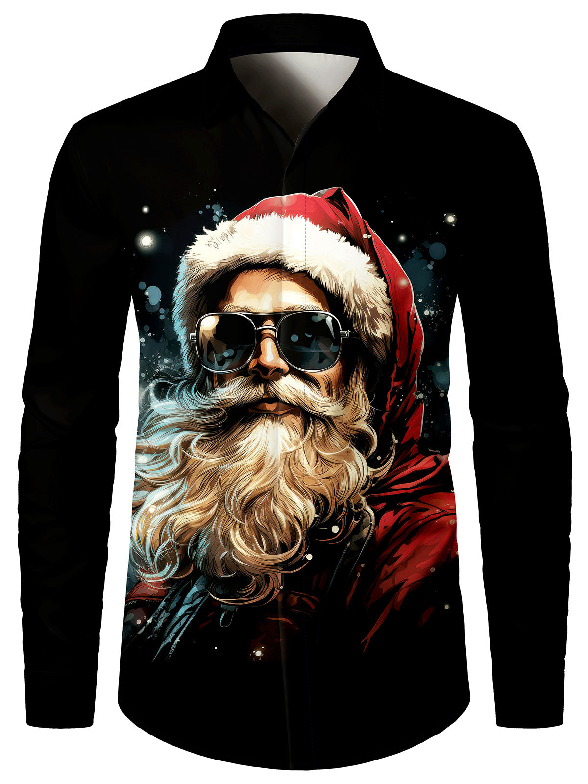 Men's Christmas Cool Santa Claus Long Sleeve Holiday Shirt