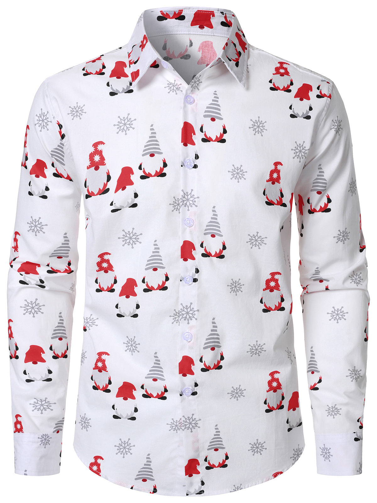 Men's Cotton Cute Gnome Christmas Shirt White