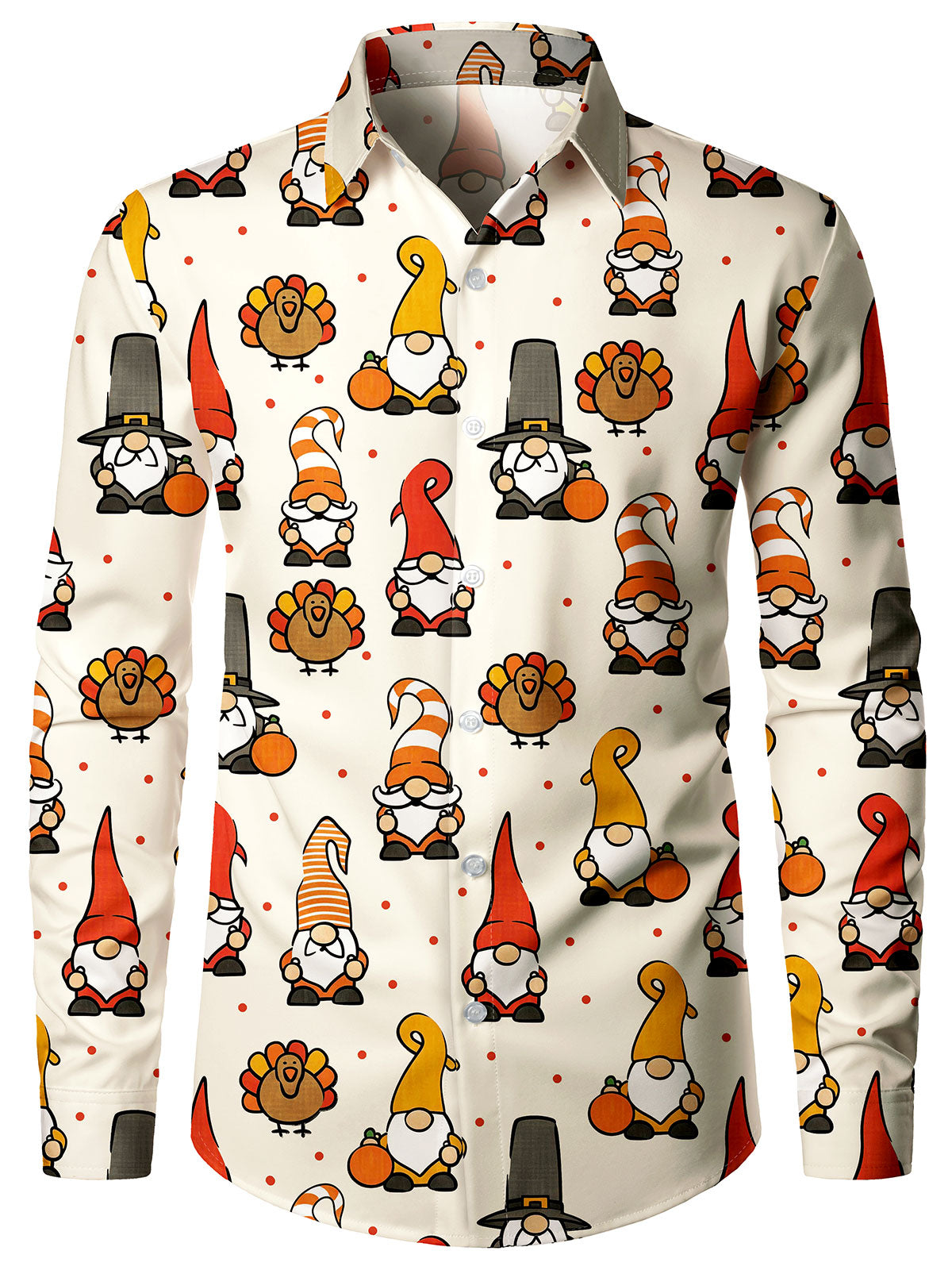 Men's Funny Thanksgiving Gnome Turkey Long Sleeve Shirt