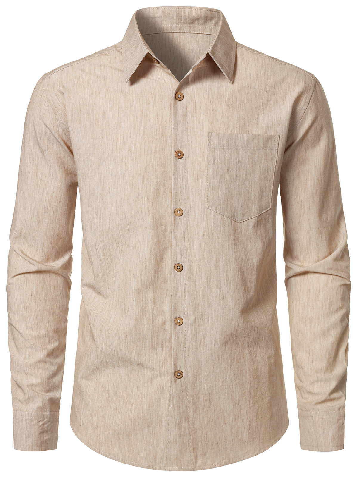 Men's Comfort Solid Beige Long Sleeve Shirt
