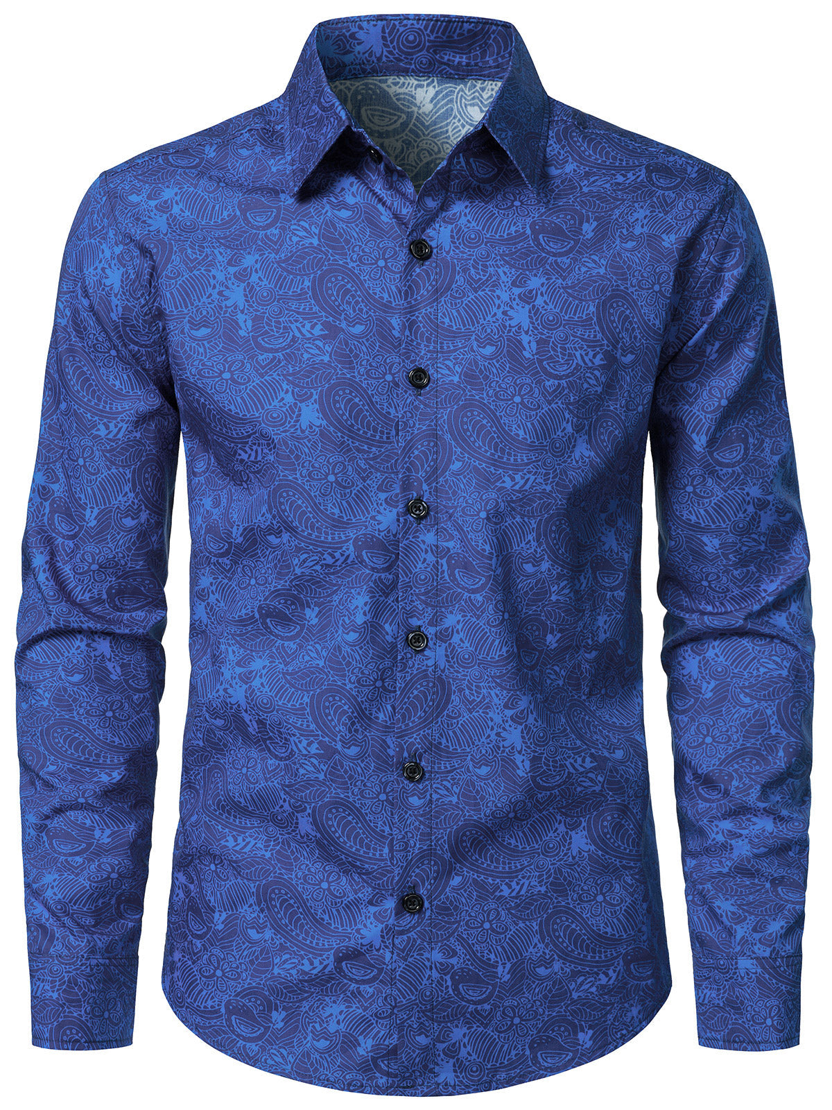 Men's Retro Blue Paisley Vintage Cotton Long Sleeve Shirt