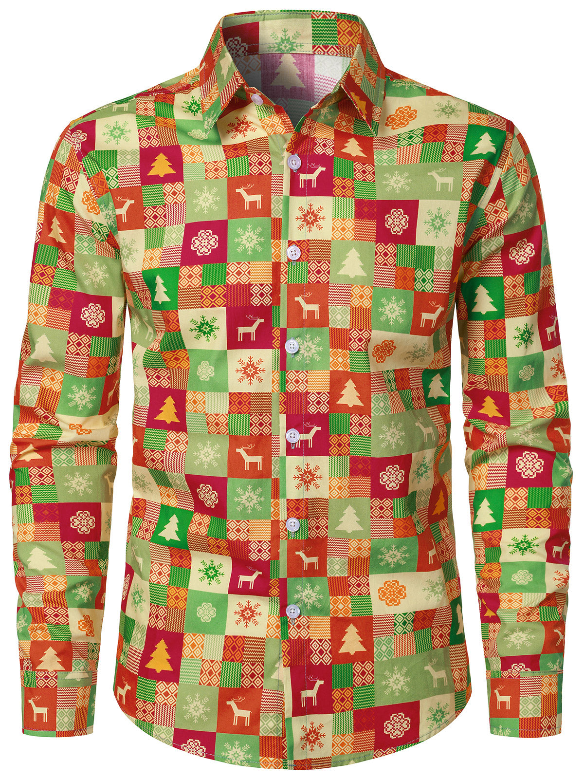 Men's Christmas Plaid Holiday Santa Long Sleeve Shirt