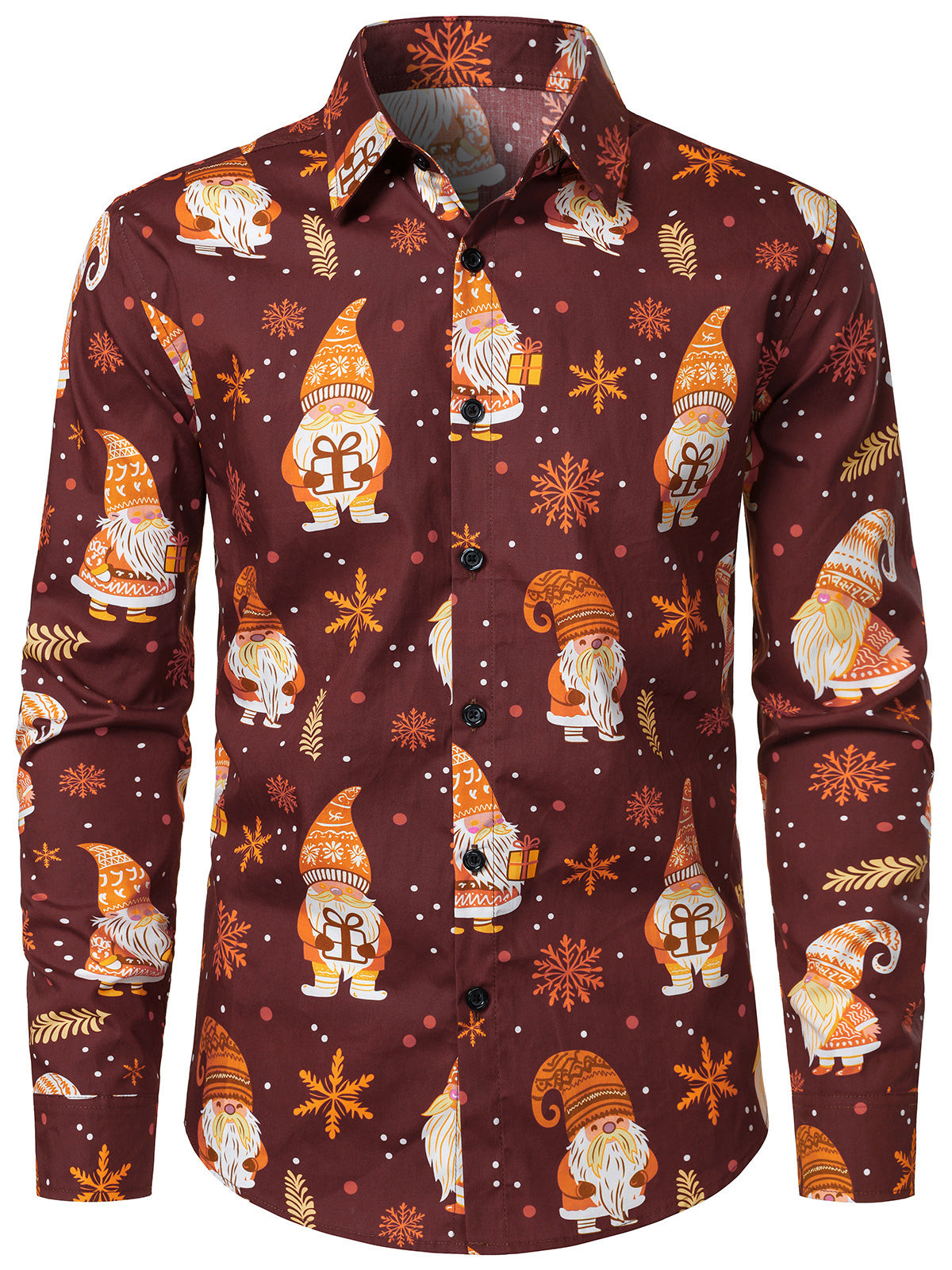 Men's Funny Christmas Santa Gnomes Brown Long Sleeve Shirt