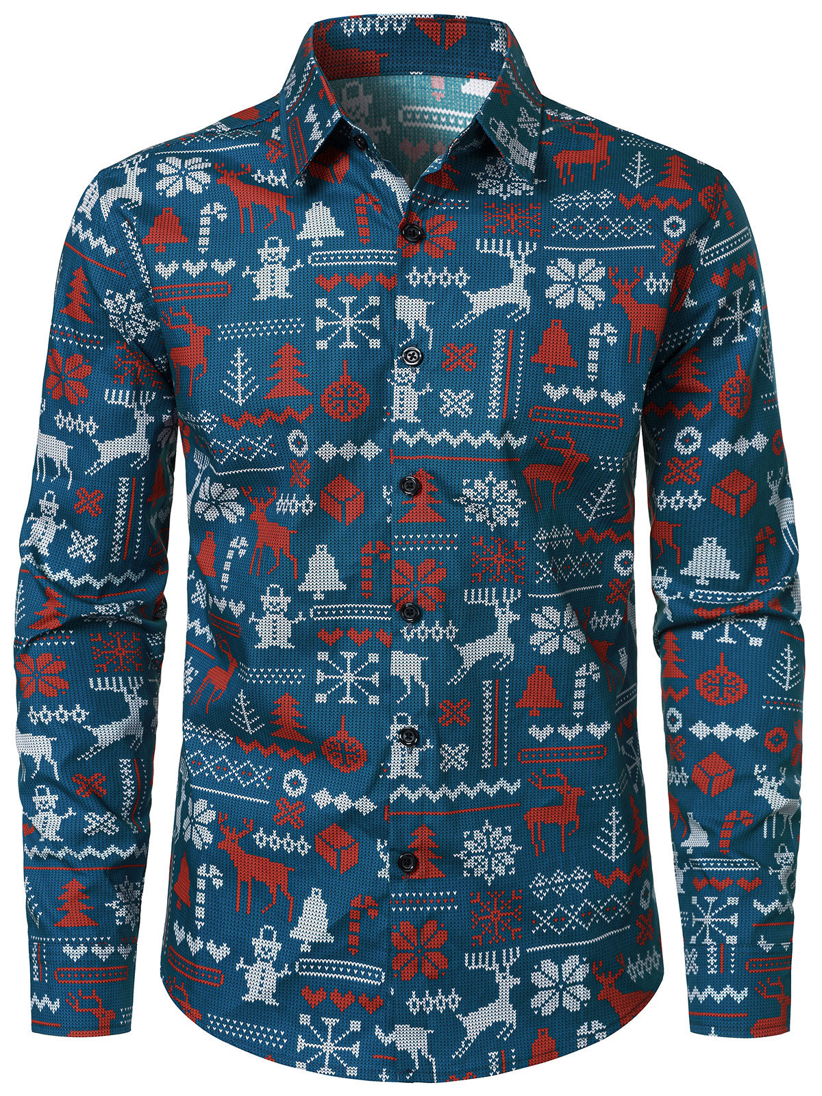 Men's Christmas Santa Claus Funny Blue Long Sleeve Shirt