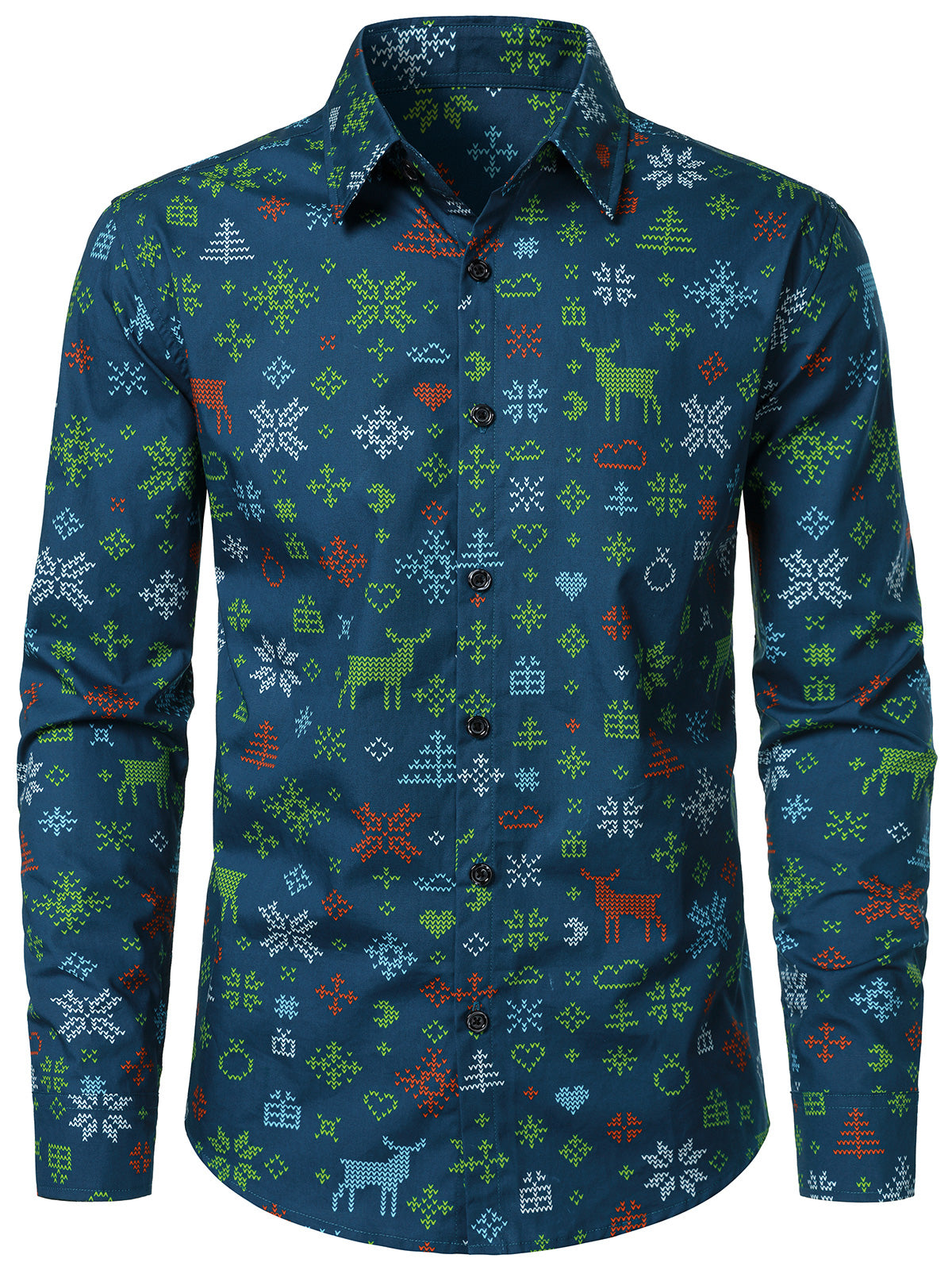 Men's Christmas Reindeer Pattern Long Sleeve Holiday Shirt