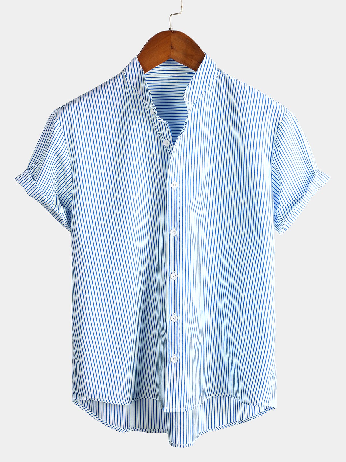 Men's Breathable Cotton Short Sleeve Striped Henley Collar Shirts