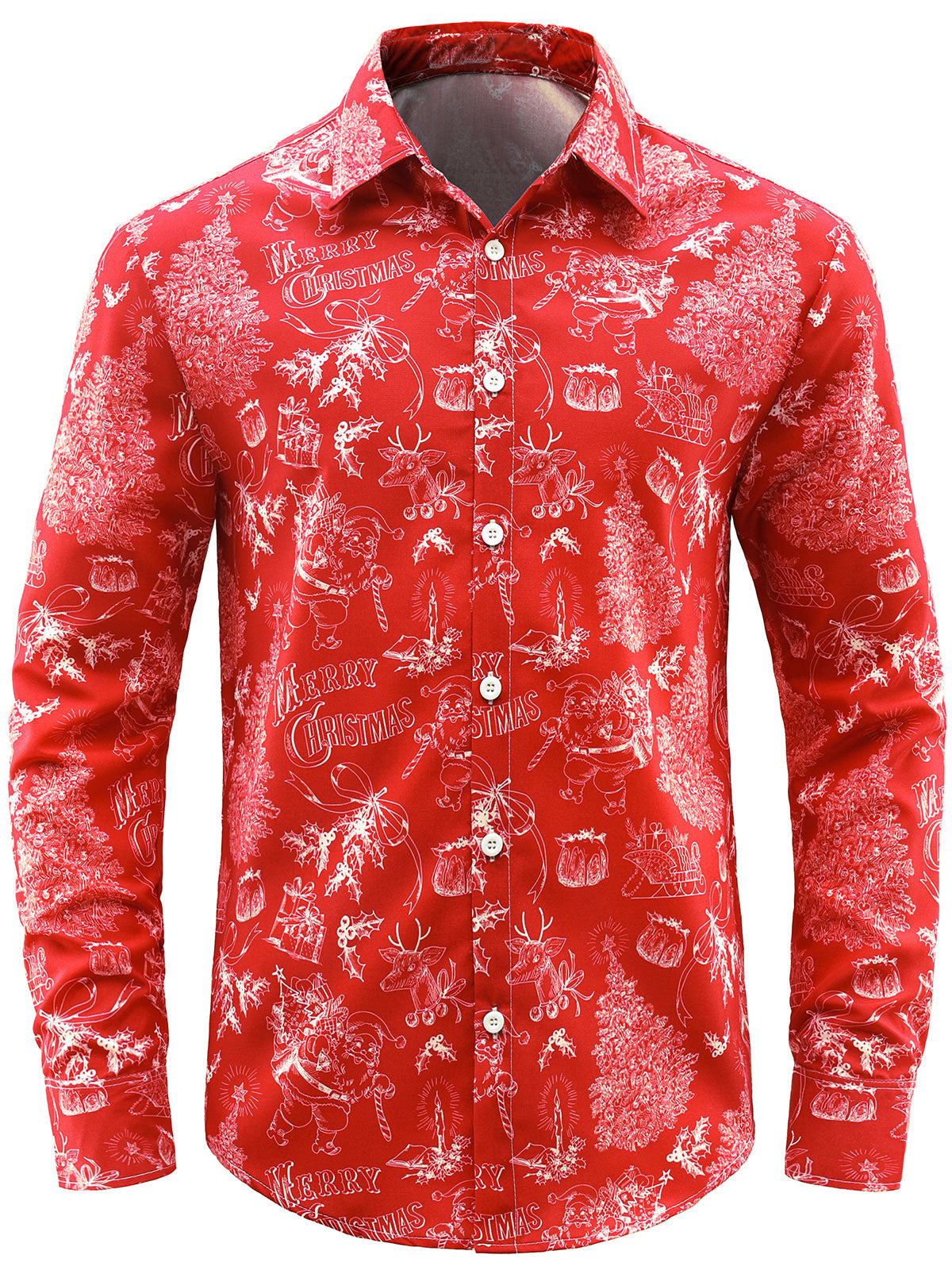 Men's Christmas Santa Elk Holiday Button Down Long Sleeve Shirt