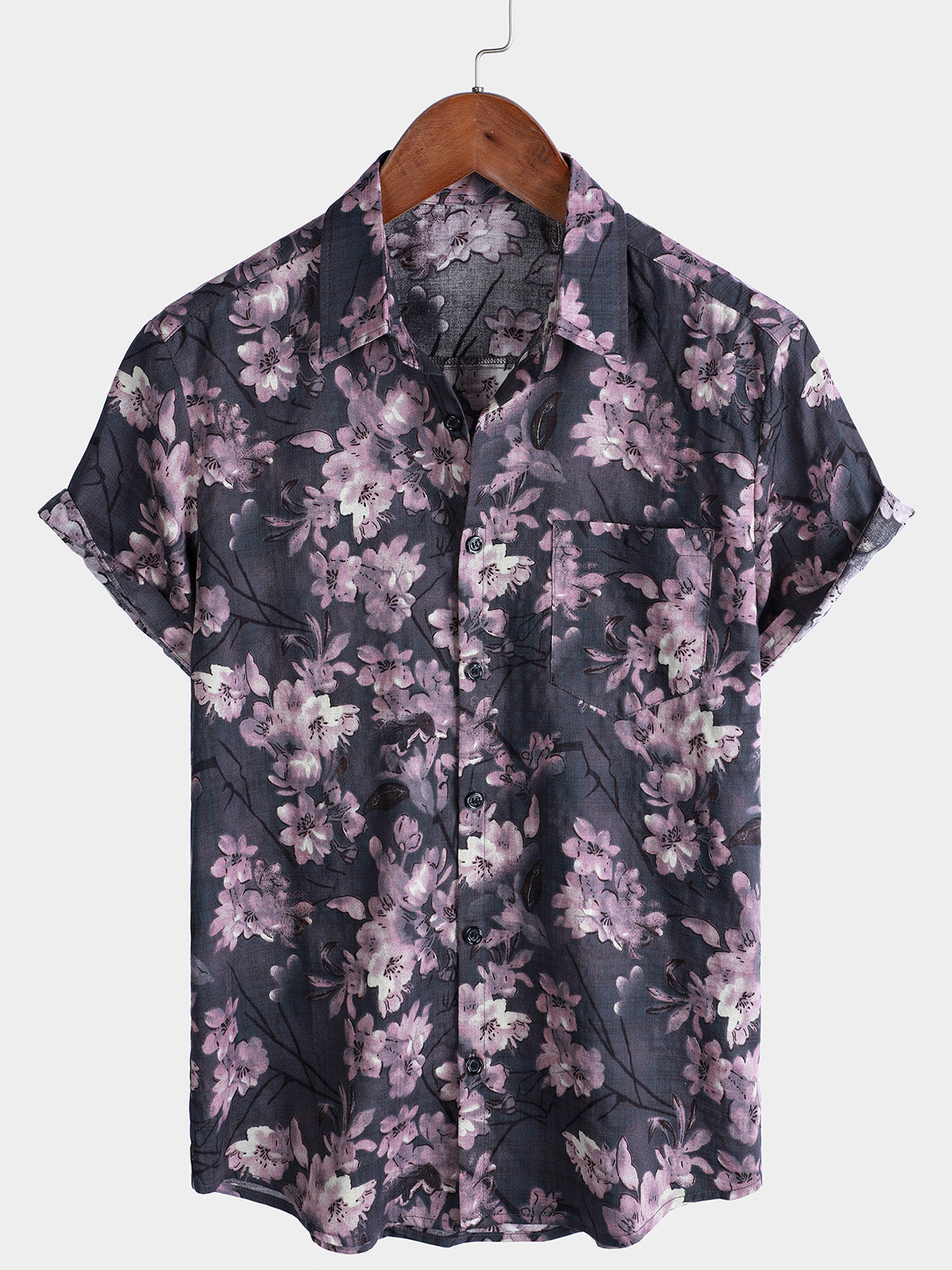 Men's Vintage Floral Print Button Short Sleeve Shirt