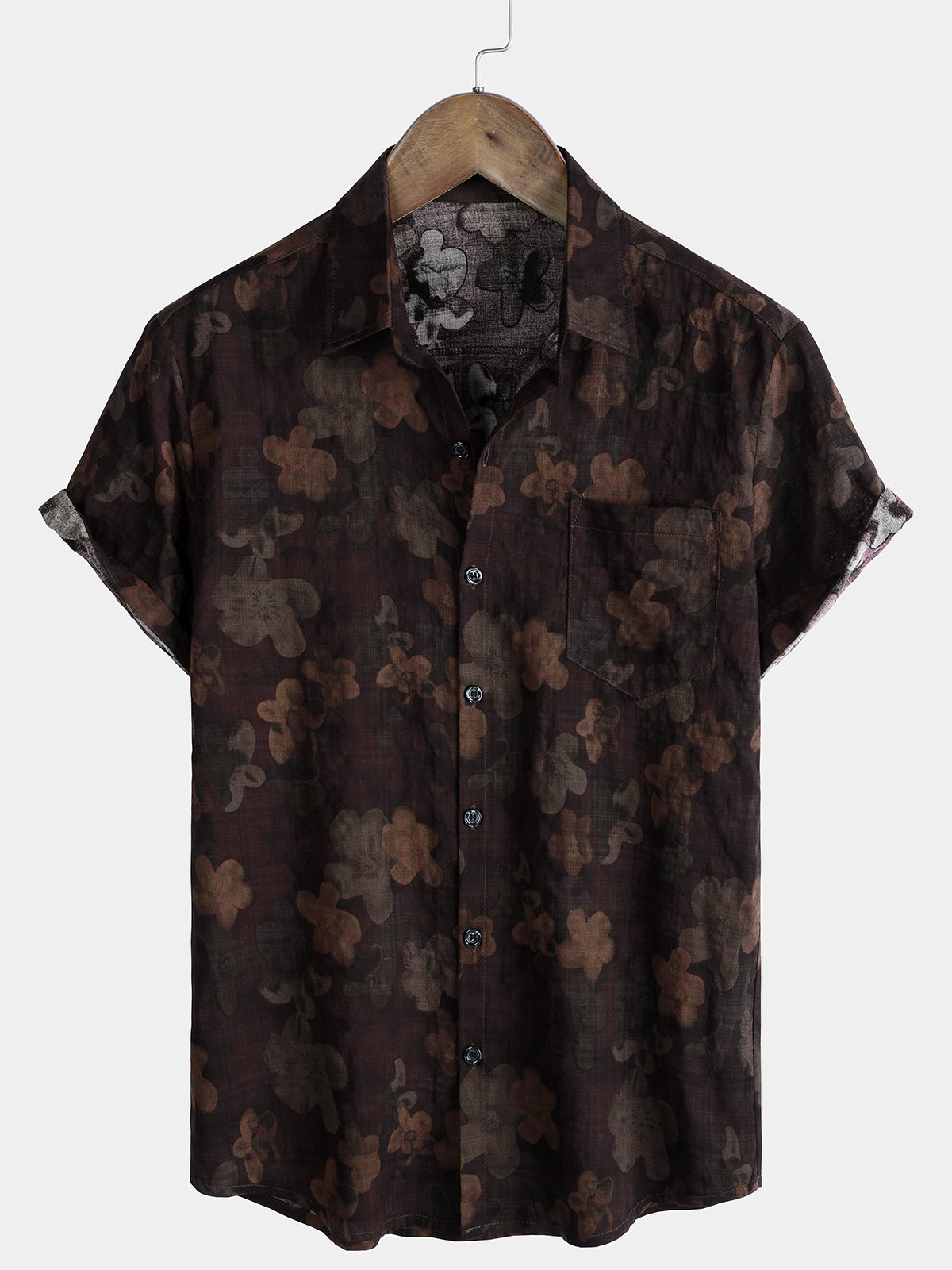 Men's Floral Print Vintage Breathable Cotton Short Sleeve Shirt