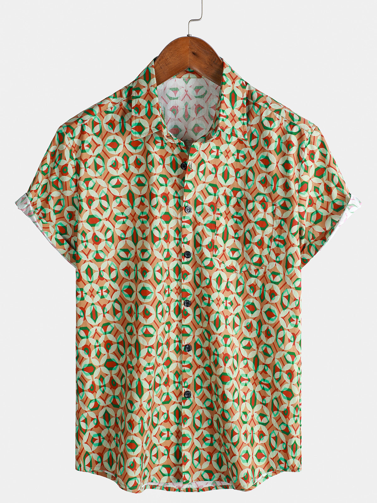 Men's Breathable Geometric Art Print Casual Short Sleeve Shirt