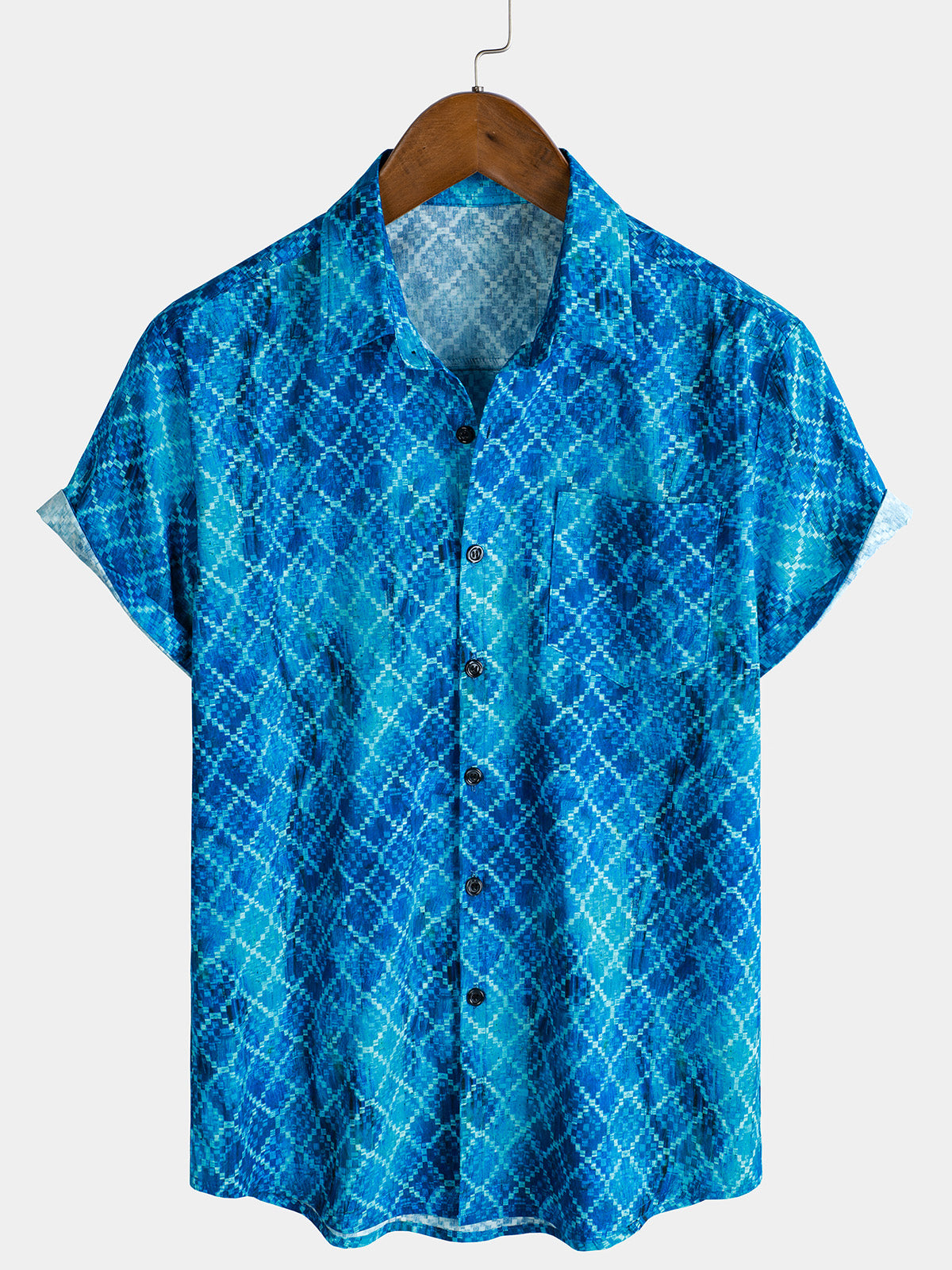 Men's Blue Hawaiian Summer Short Sleeve Shirt