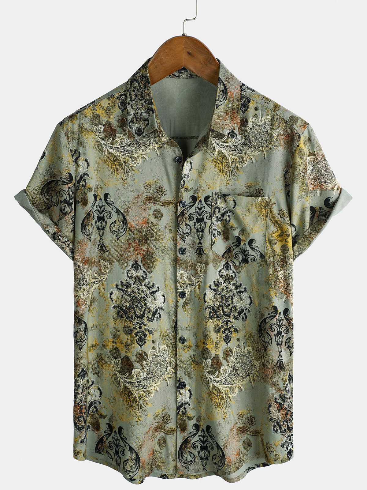 Men's Vintage Holiday Summer Button Up Short Sleeve Shirt
