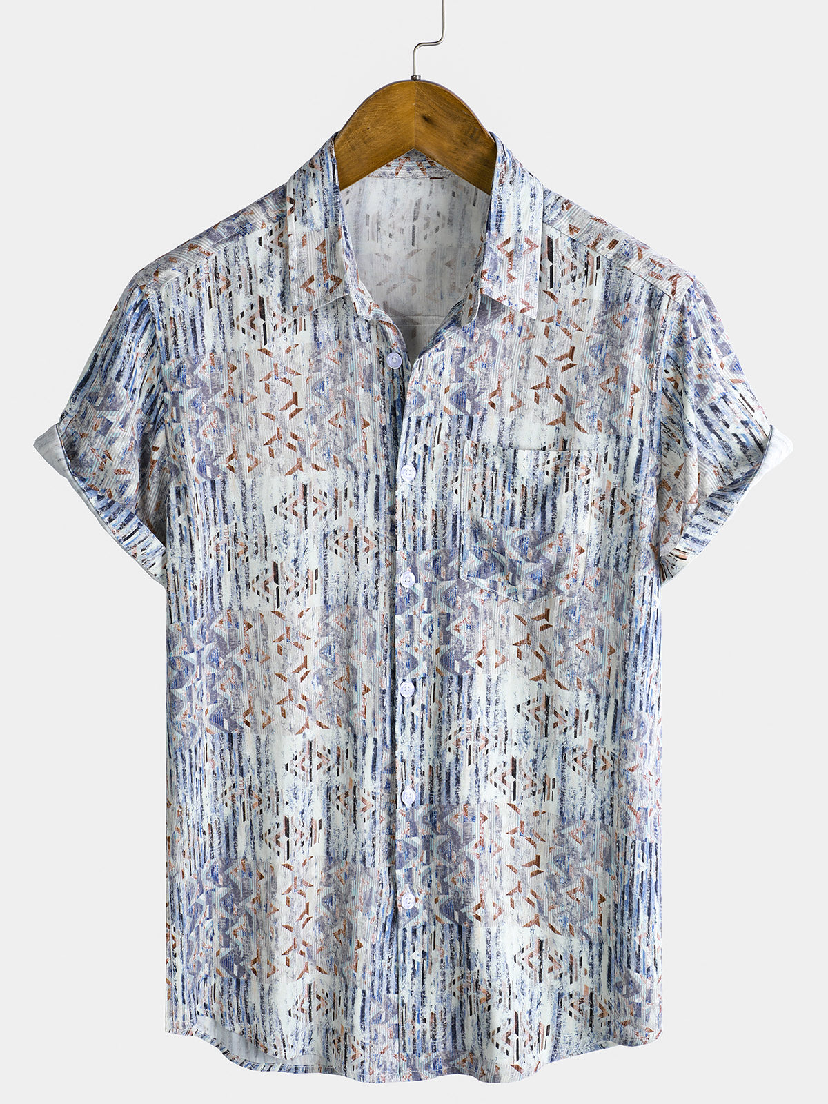 Men's Breathable Art Striped Print Summer Short Sleeve Shirt