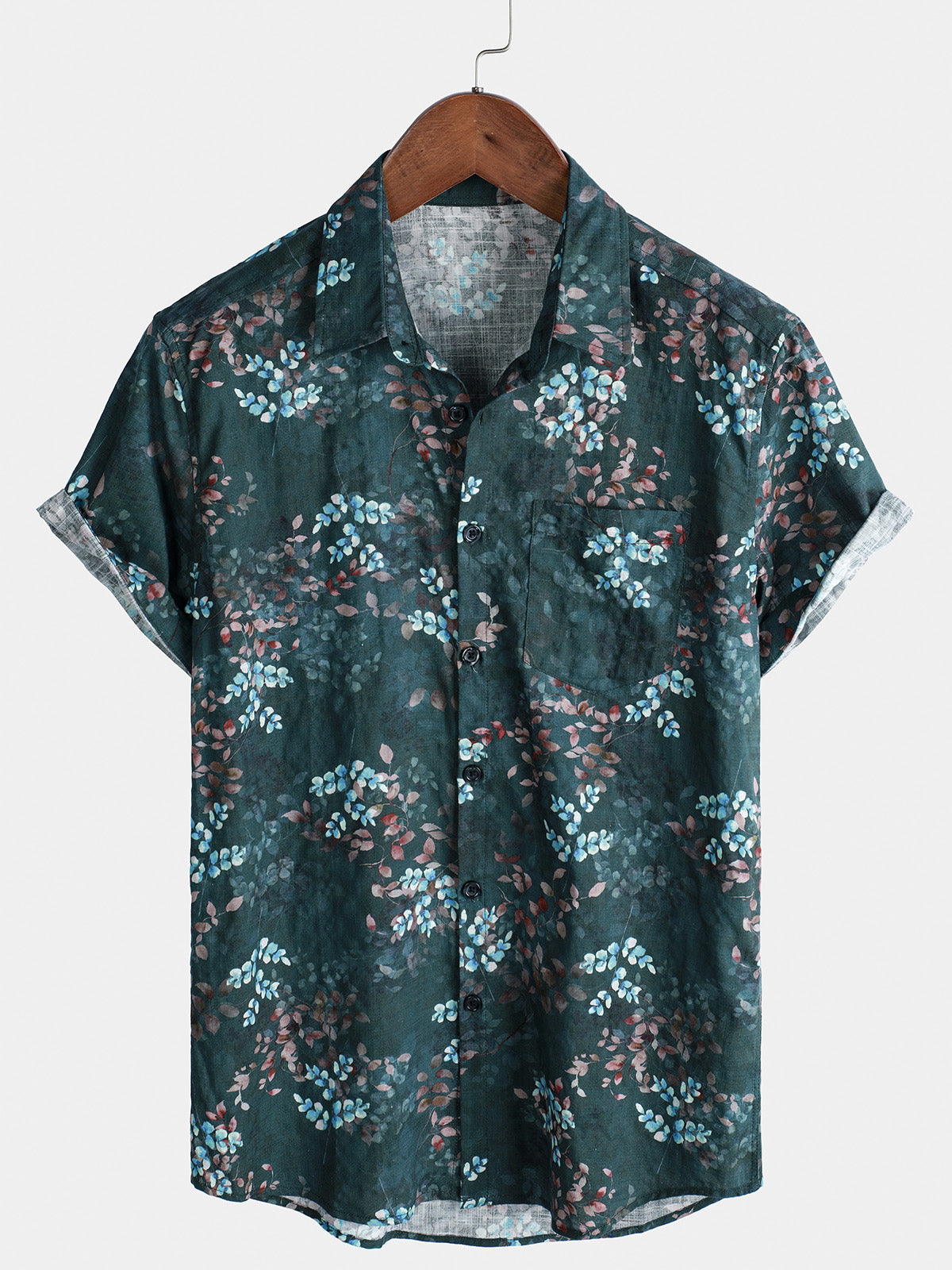 Men's Floral Print Button Vintage Short Sleeve Summer Shirt
