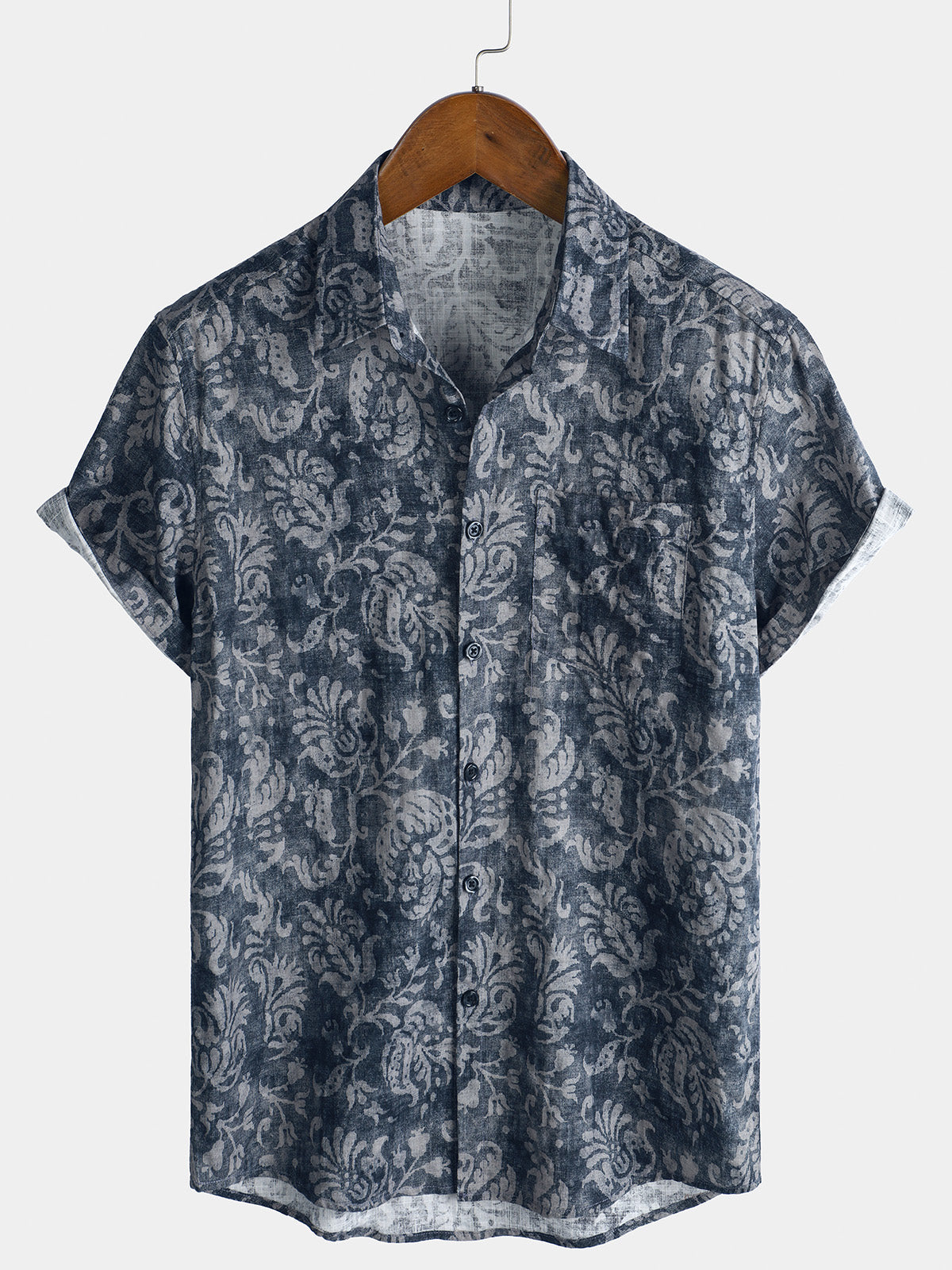 Men's Holiday Floral Print Short Sleeve Button Hawaiian Shirt