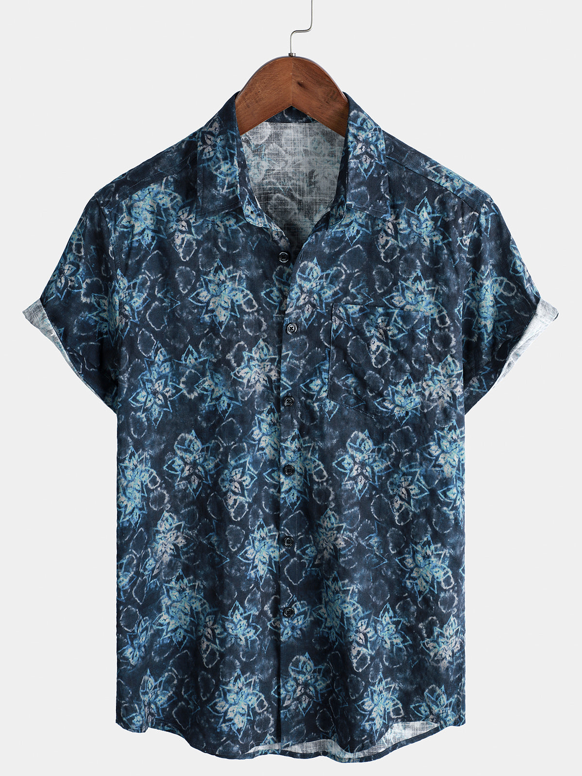 Men's Breathable Floral Print Button Up Short Sleeve Shirt