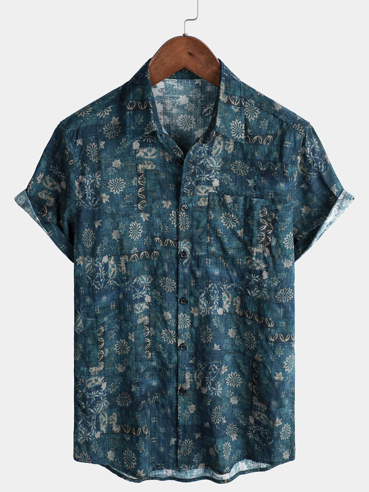 Men's Holiday Floral Print Summer Short Sleeve Button Up Hawaiian Shirt