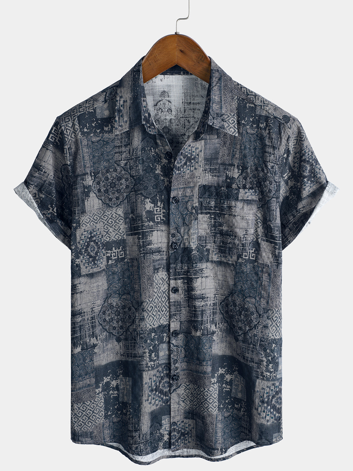 Men's Vintage Short Sleeve Retro Button Up Shirt