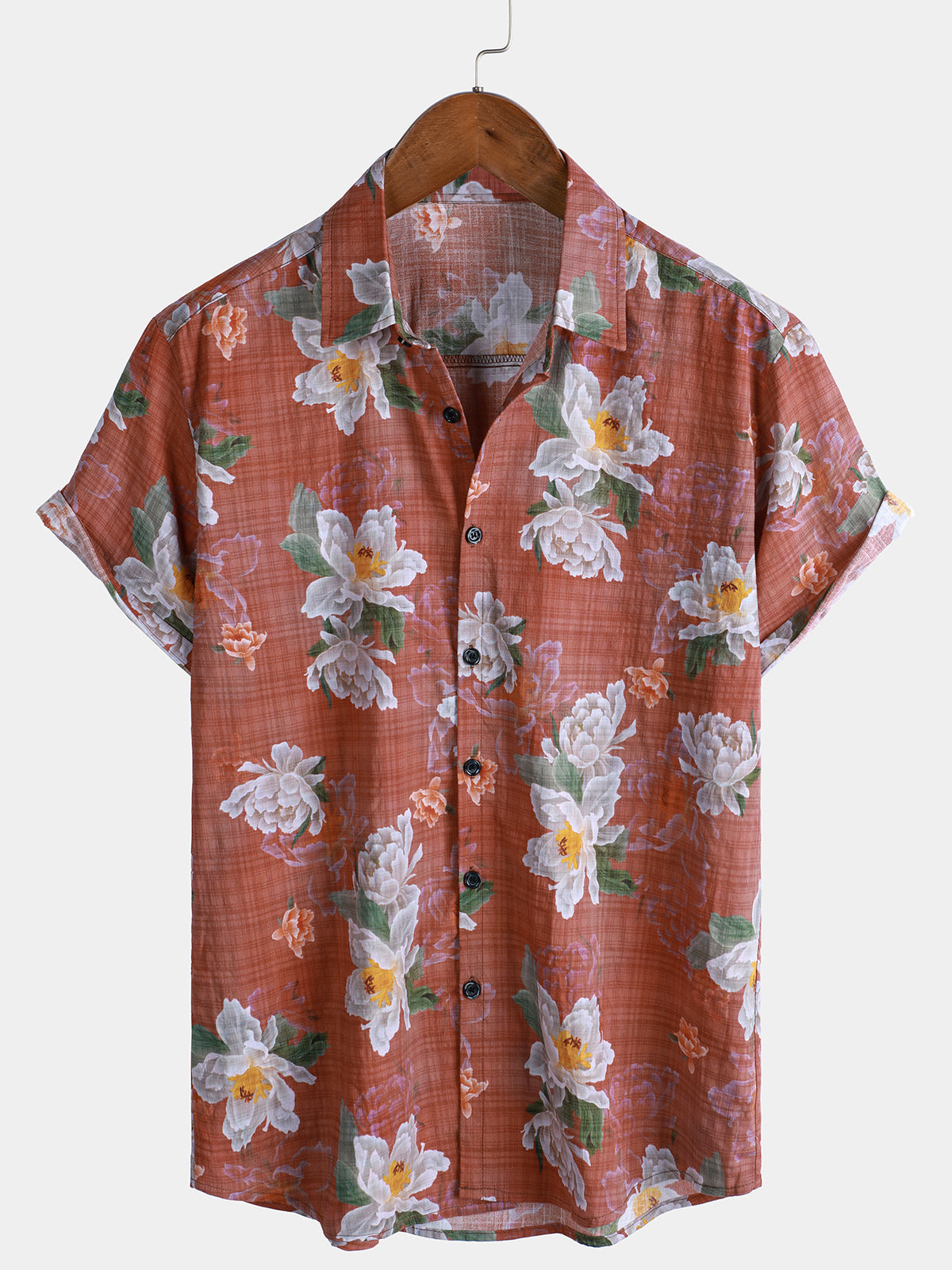 Men's Floral Print Short Sleeve Lightweight Cotton Summer Shirt