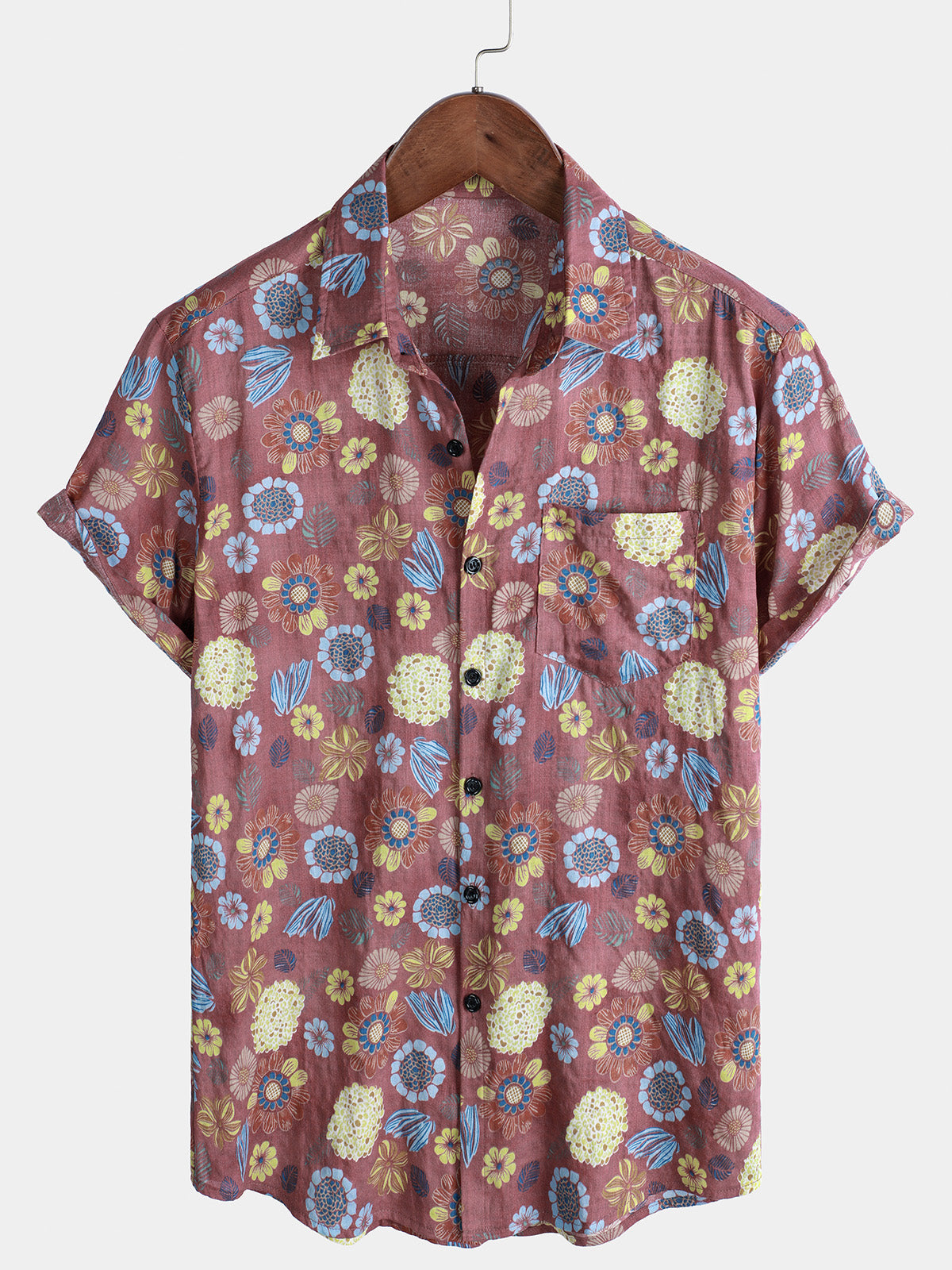 Men's Summer Floral Print Short Sleeve Holiday Hawaiian Shirt