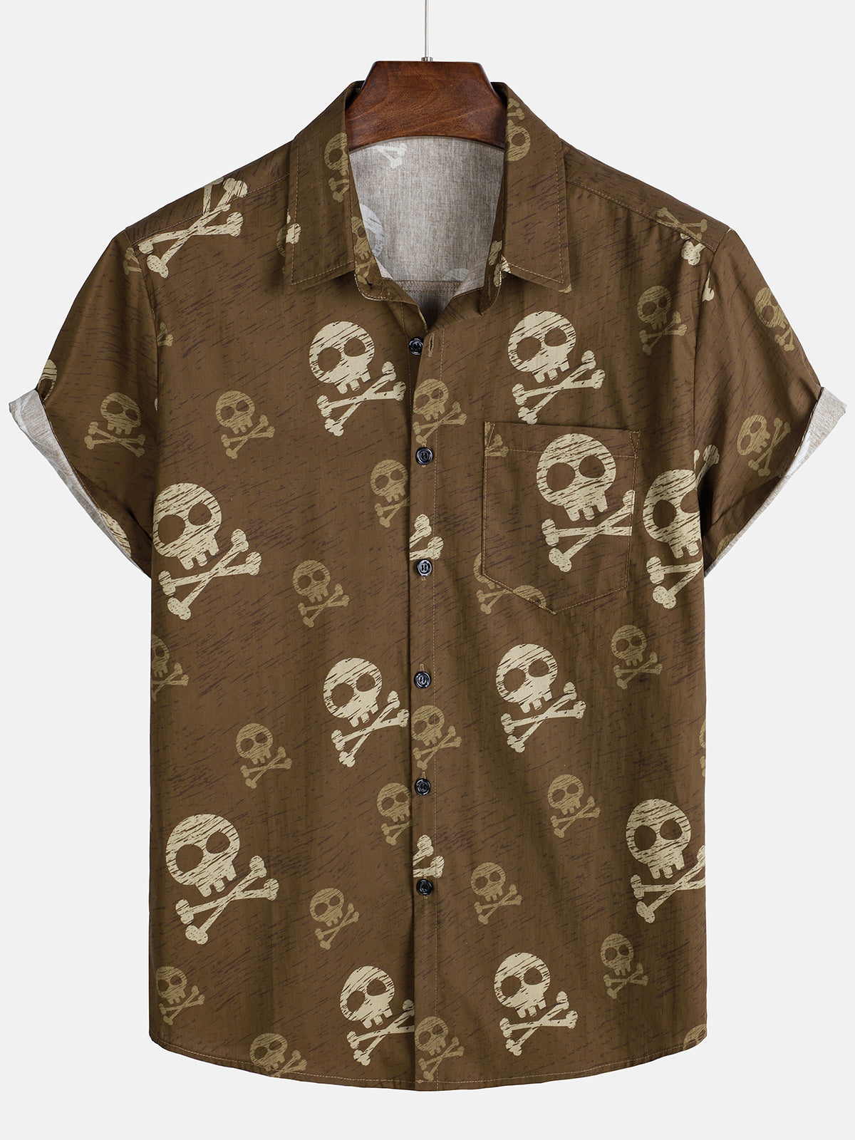 Men's Skull Brown Hawaiian Holiday Cool Short Sleeve Shirt