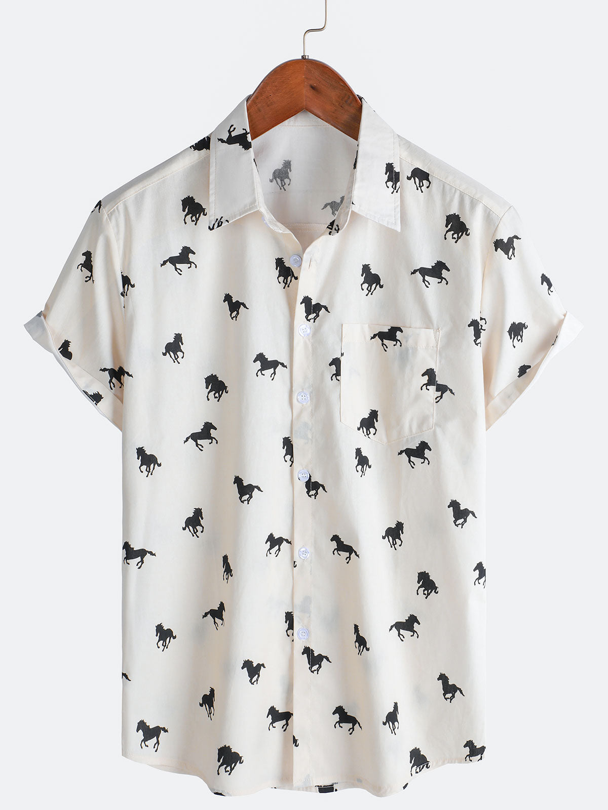 Men's Casual Horse Western Button Holiday Short Sleeve Shirt