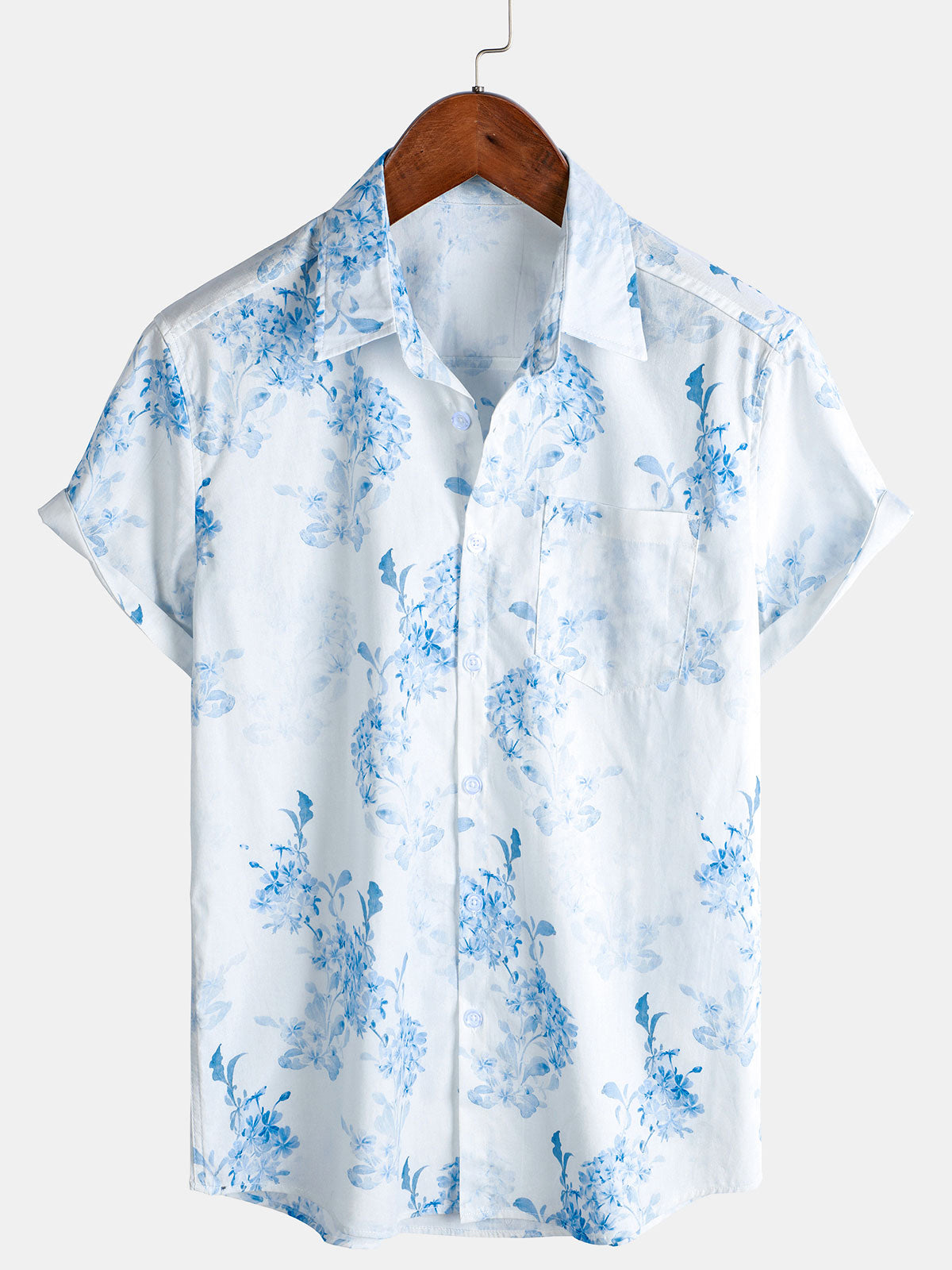Men's Casual Floral Print Holiday Short Sleeve Button Up Hawaiian Shirt