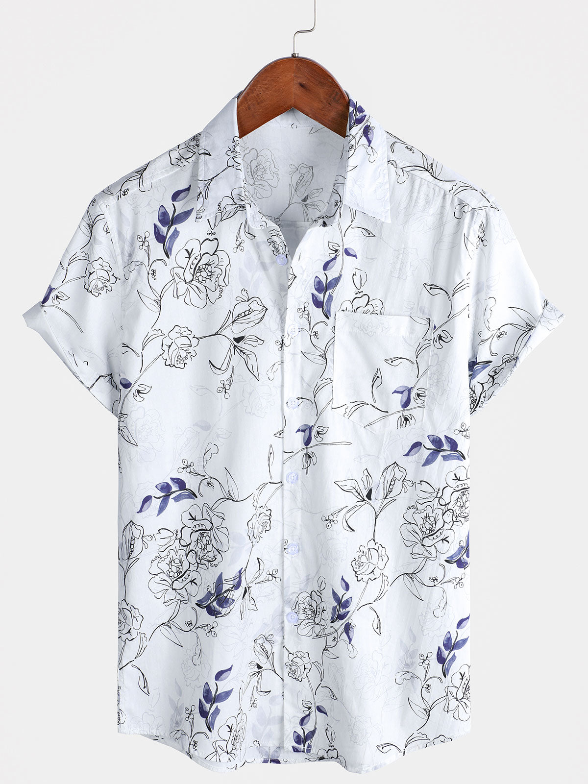 Men's Holiday Floral Print Cotton Short Sleeve Hawaiian Shirt