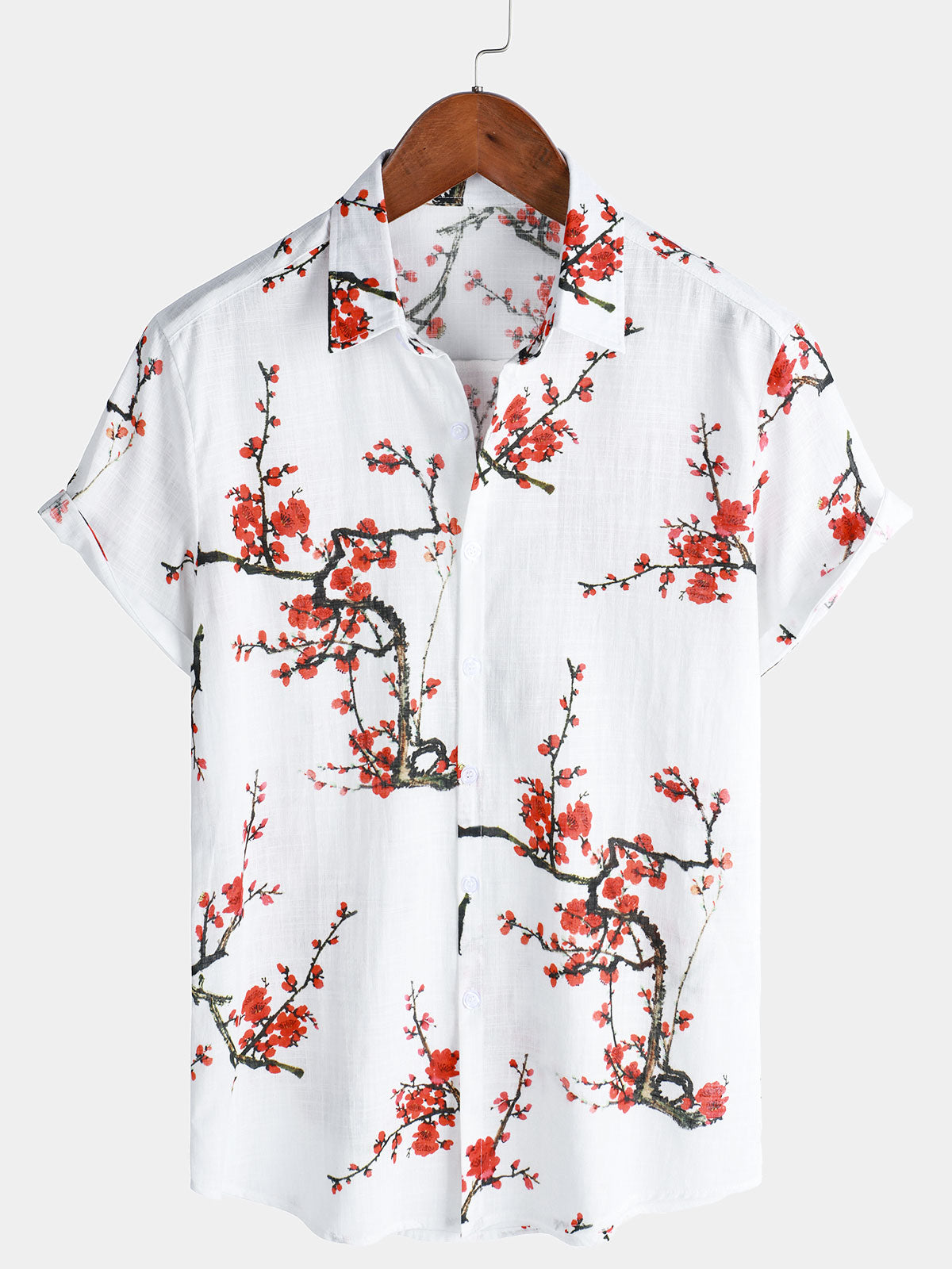 Men's Floral Short Sleeve Cotton Summer Button Up Shirt