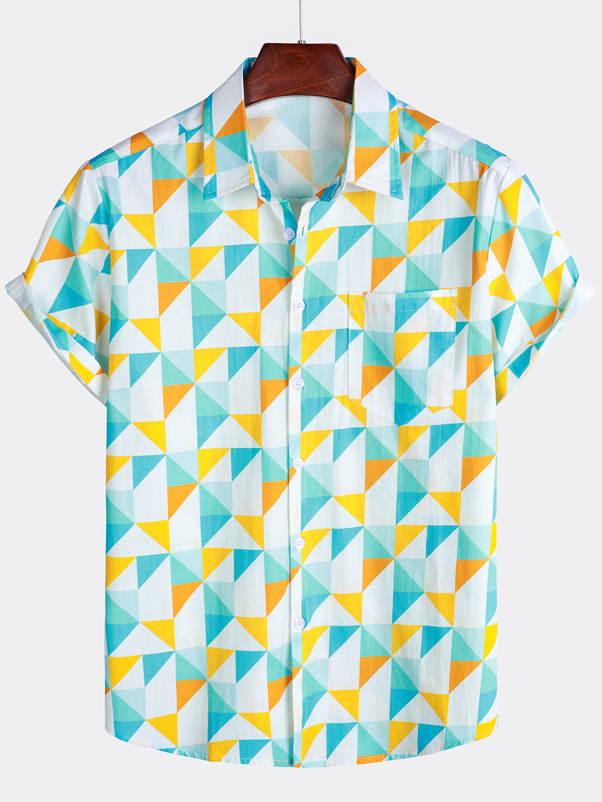 Men's Casual Art Triangle Geometric Print Short Sleeve Shirt