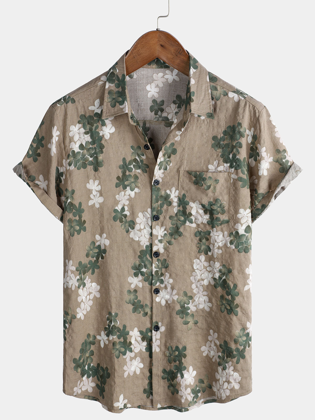 Men's Floral Short Sleeve Cotton Summer Button Up Shirt