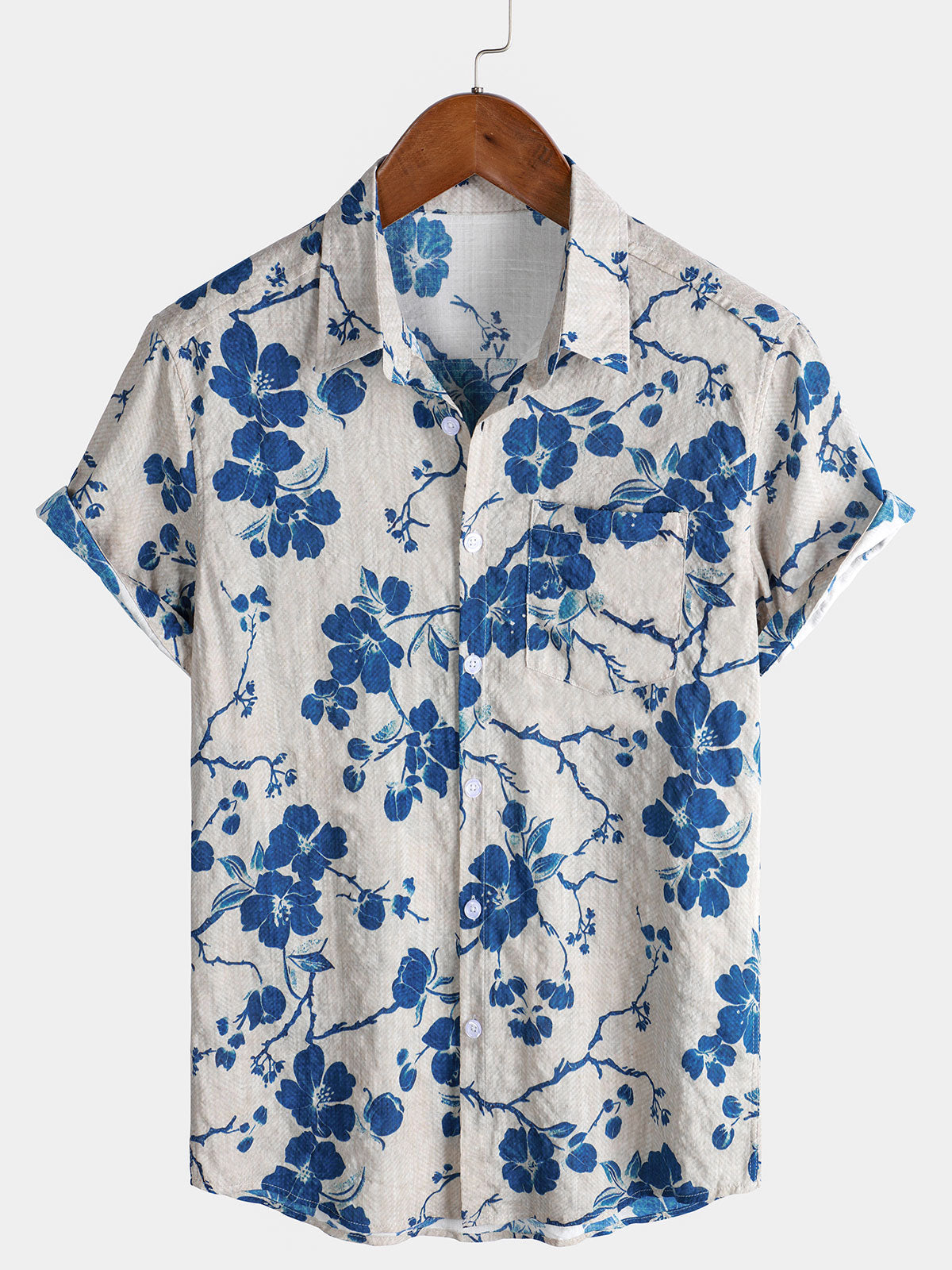 Men's Floral Print Vintage Holiday Short Sleeve Hawaiian Shirt