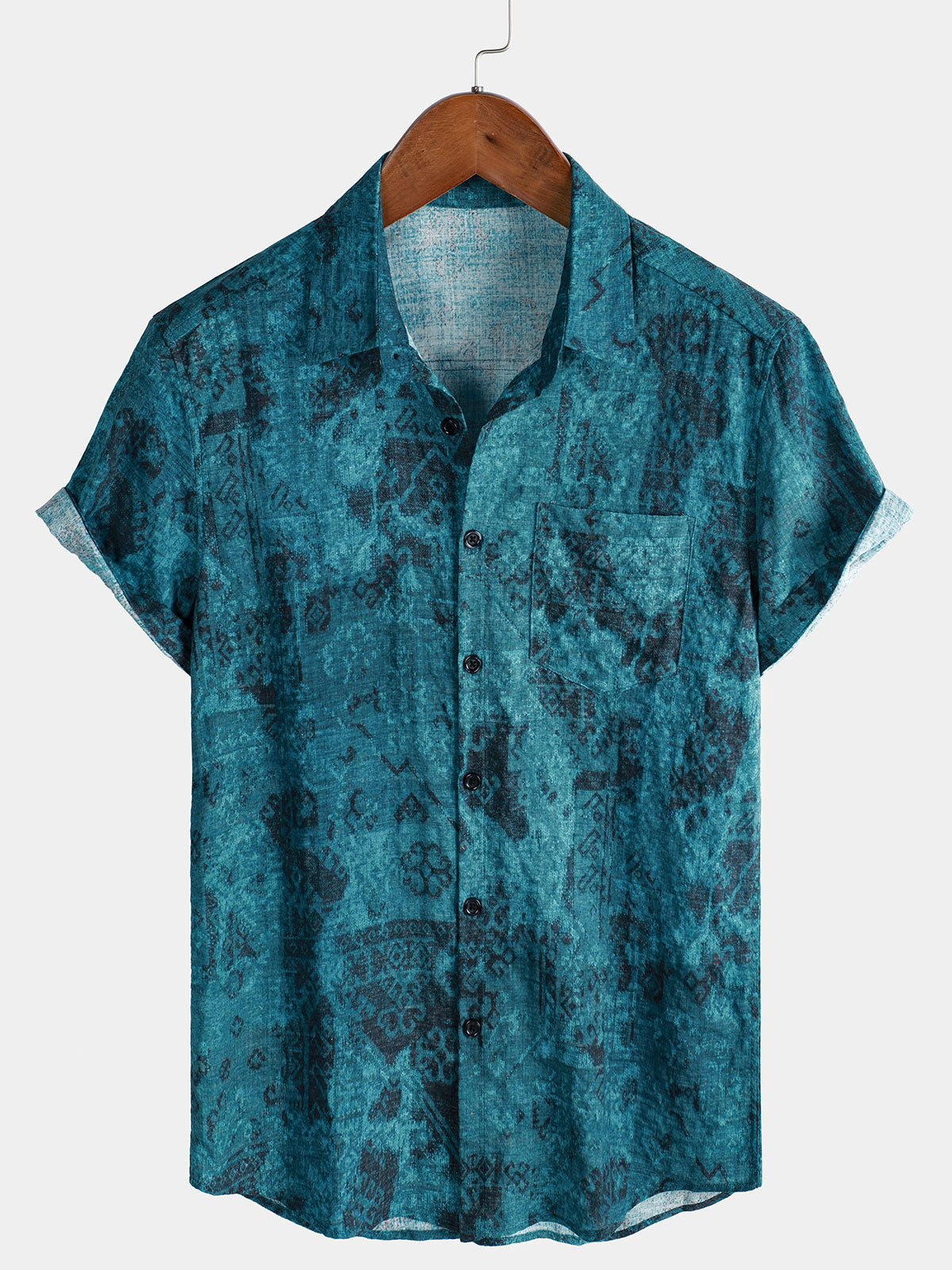 Men's Vintage Holiday Floral Print Beach Short Sleeve Hawaiian Shirt