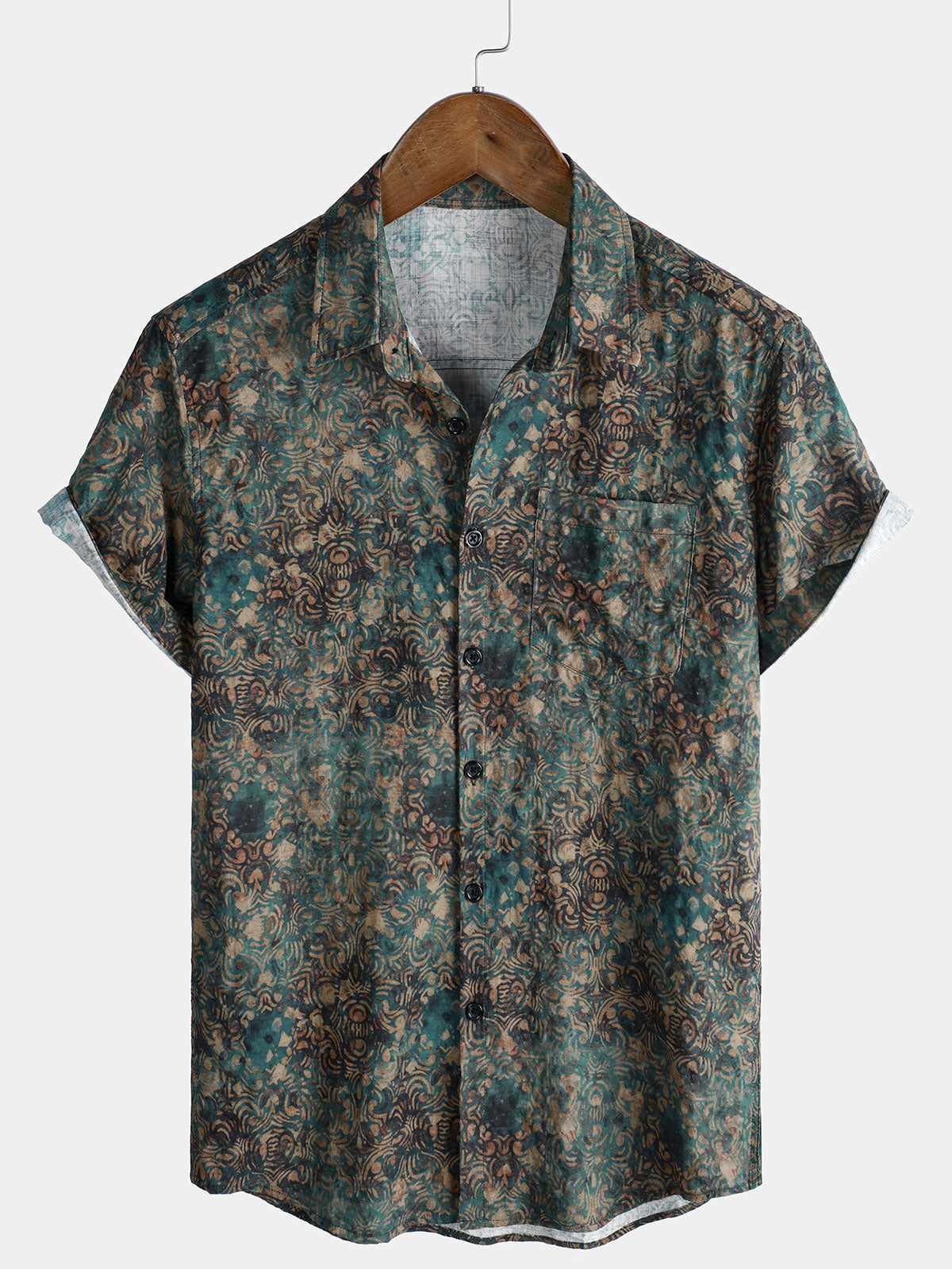 Men's Holiday Floral Print Beach Short Sleeve Hawaiian Shirt