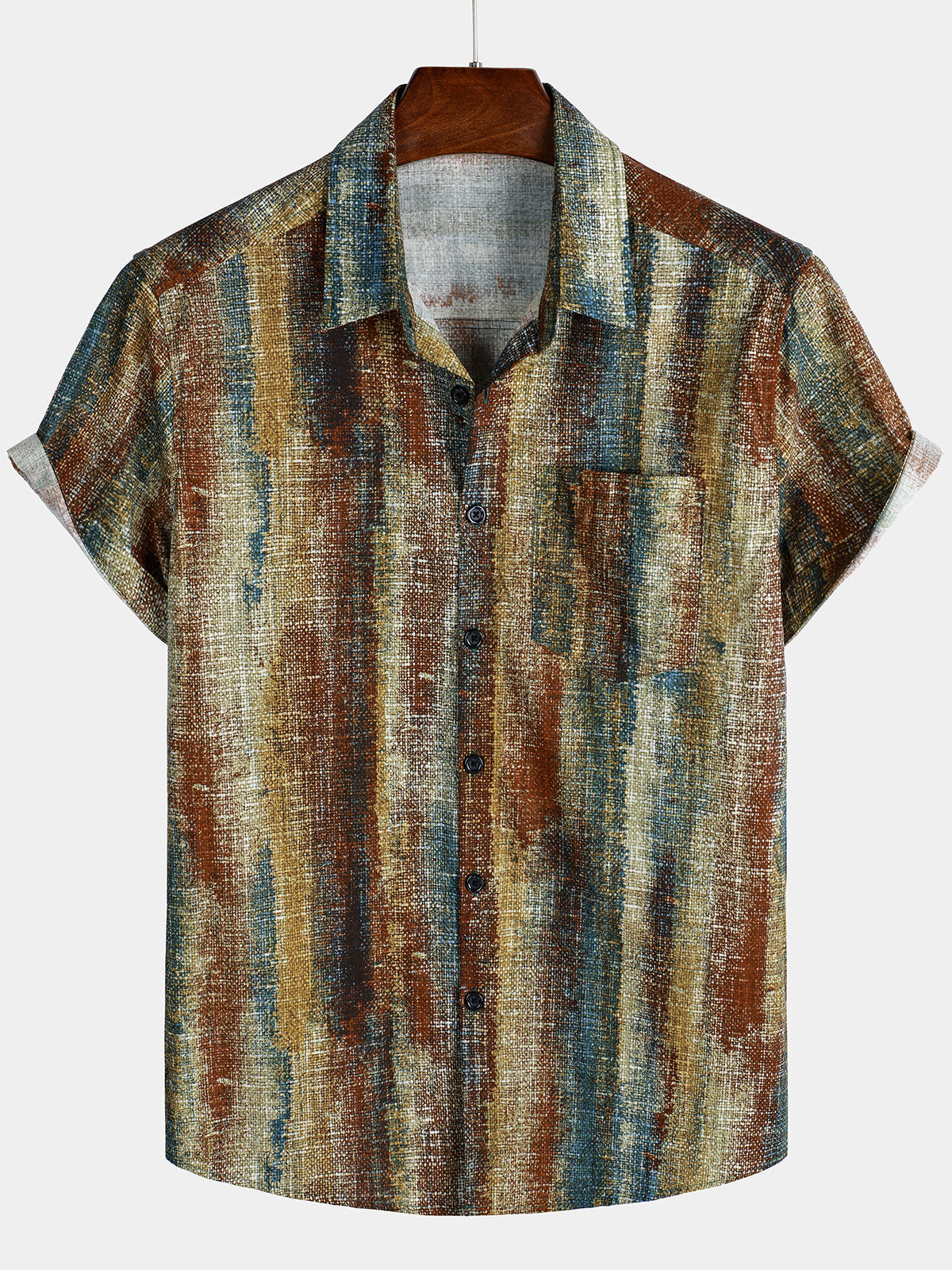 Men's Striped Holiday Button Up Pocket Short Sleeve Shirt