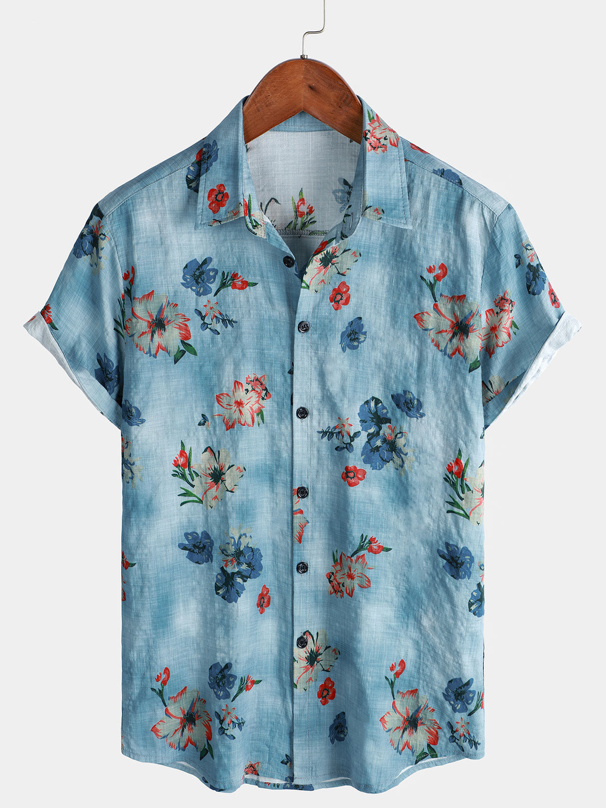 Men's Vintage Floral Print Holiday Summer Short Sleeve Hawaiian Shirt