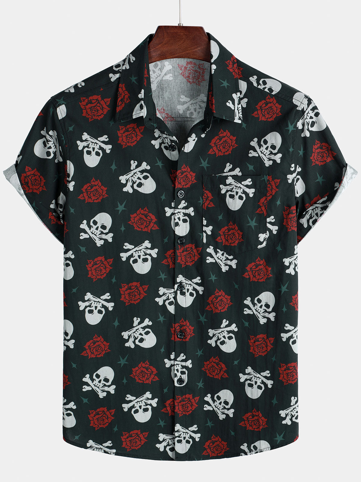 Men's Skull Rose Hawaiian Holiday Cool Short Sleeve Shirt