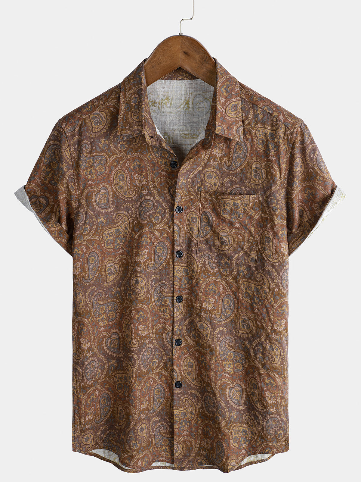 Men's Paisley Floral Print Vintage Button Short Sleeve Shirt