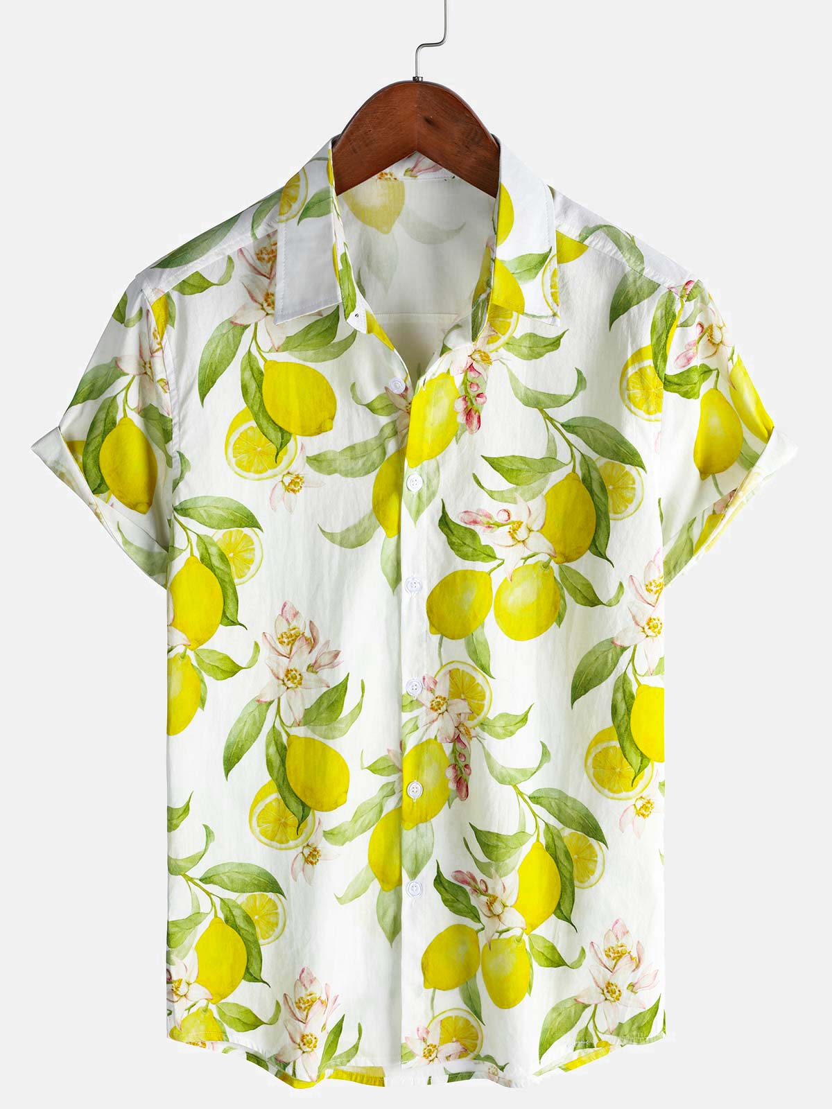 Men's Lemon Print Summer Short Sleeved Shirt