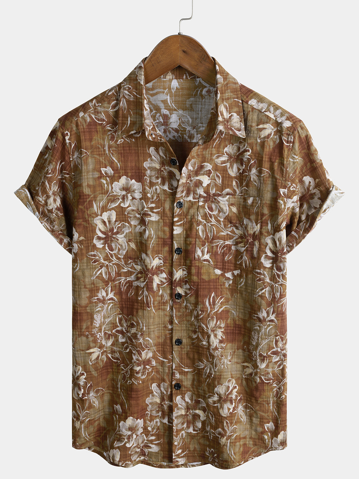 Men's Holiday Cotton Button Pocket Retro Short Sleeve Hawaiian Shirt