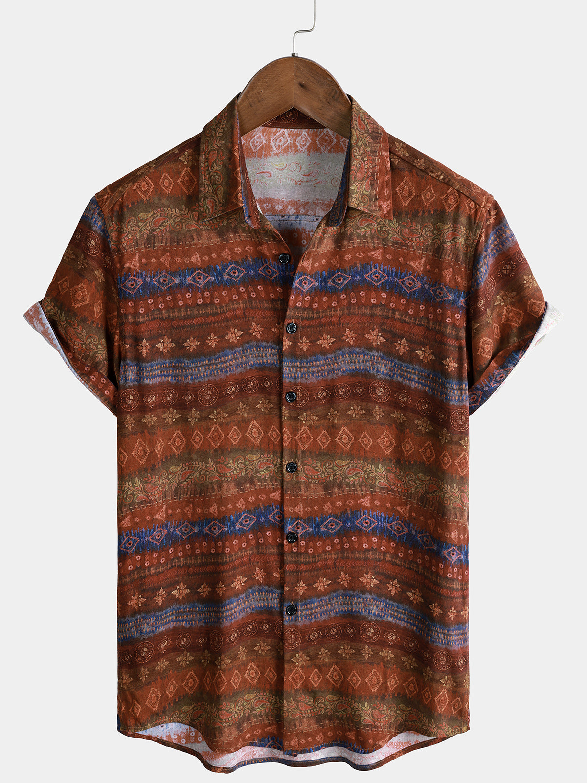 Men's Vintage Resort Boho Button Short Sleeve Shirt