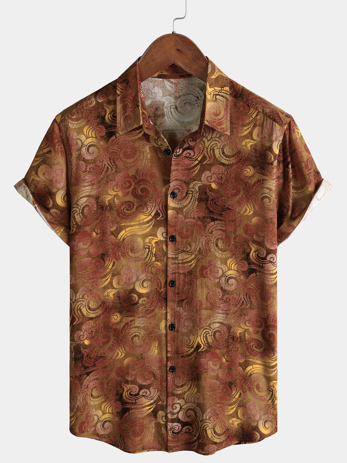 Men's Casual Holiday Art Summer Brown Retro Short Sleeve Shirt