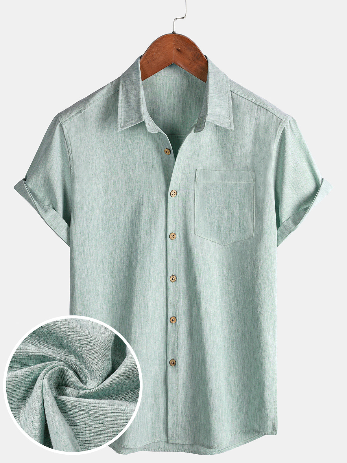 Men's Comfort Solid Green Sport Short Sleeve Shirt