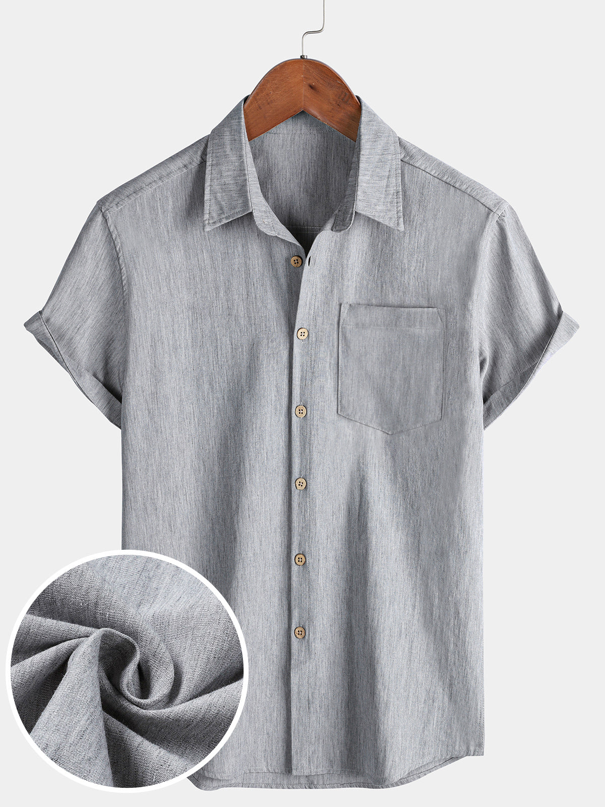 Men's Comfort Solid Sport Casual Grey Short Sleeve Shirt