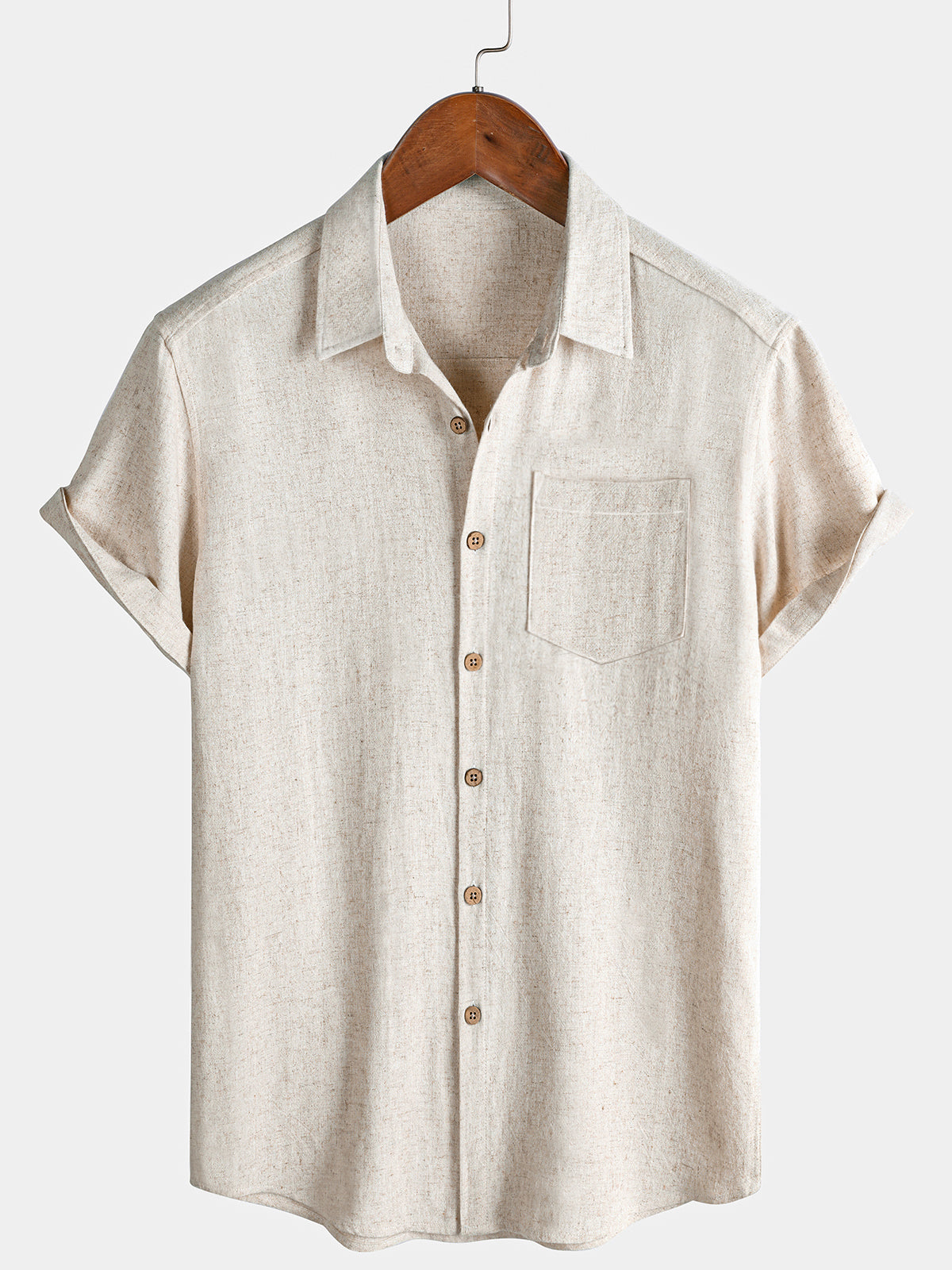 Men's Comfort Solid Sport Beige Short Sleeve Shirt