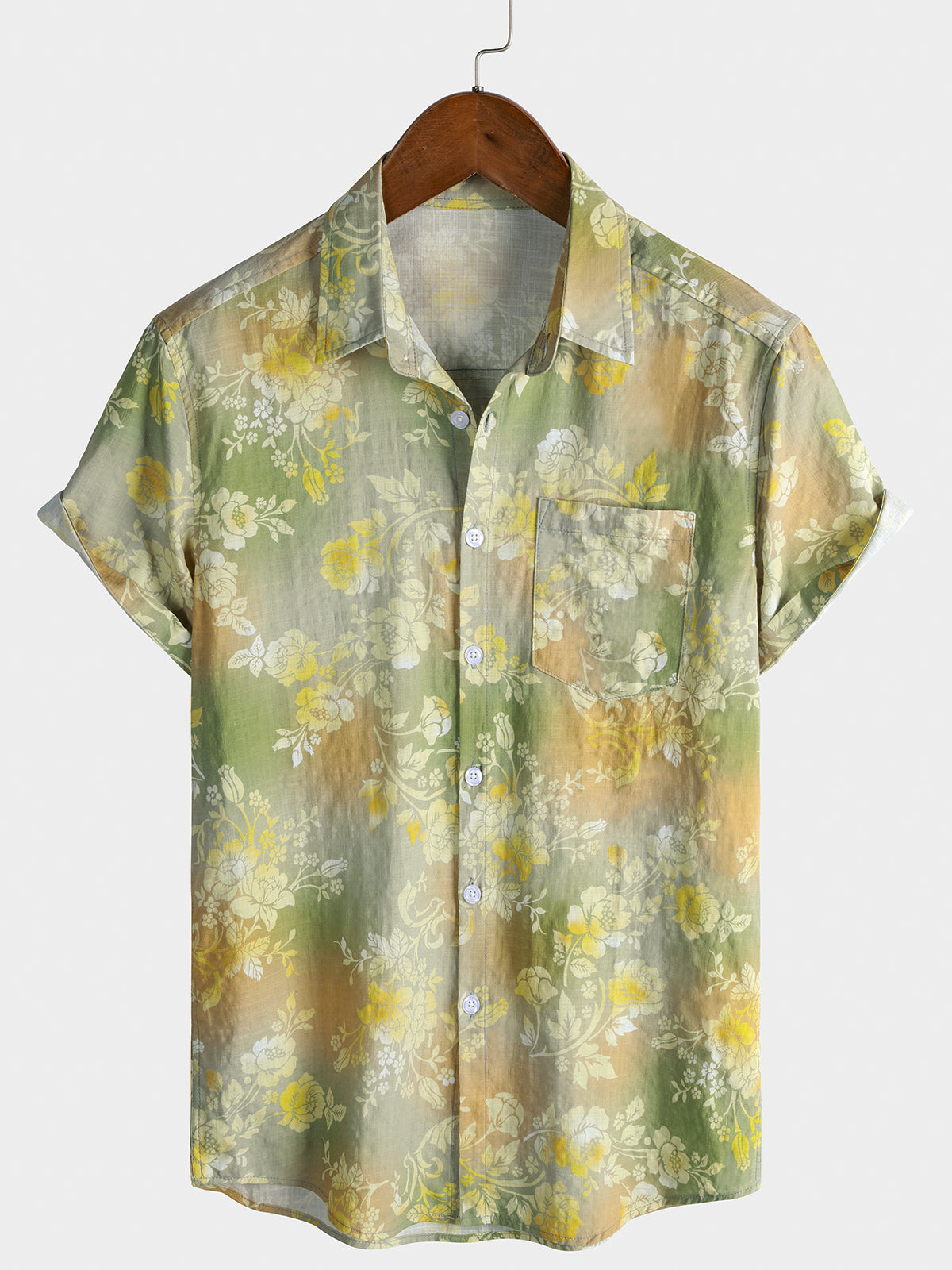 Men's Floral Print Summer Cruise Vacation Pocket Short Sleeve Shirt
