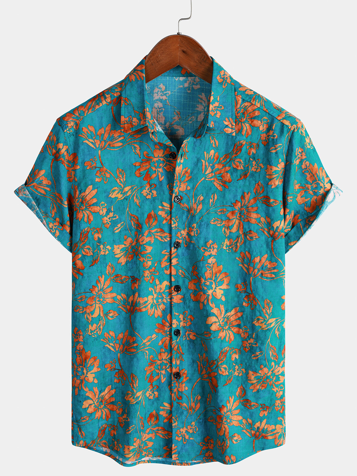 Men's Breathable Retro Floral Pattern Soft Short Sleeve Shirt