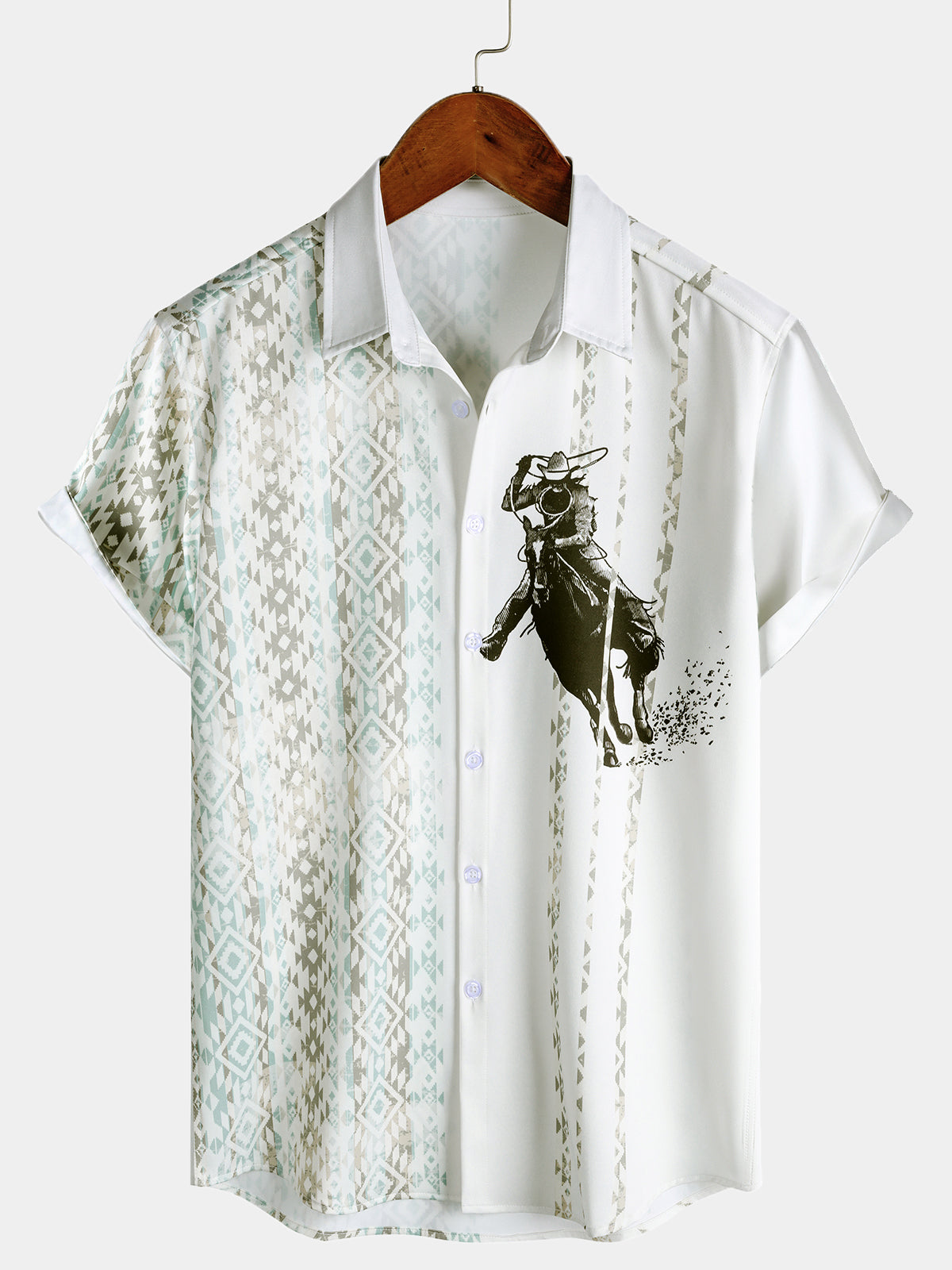 Men's Retro Striped Western Cowboy Equestrian Print Shirt
